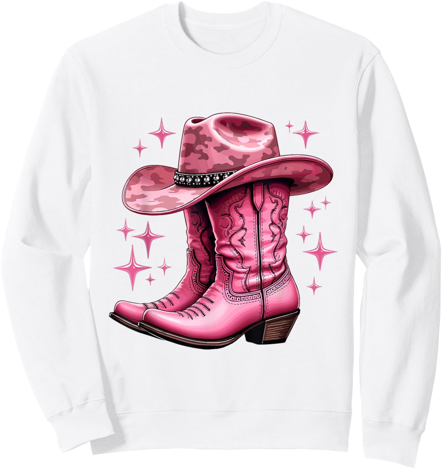 Vintage Boots Preppy Pink Cowgirl Costume for Kids in Pink Sweatshirt - Sweatshirt | White
