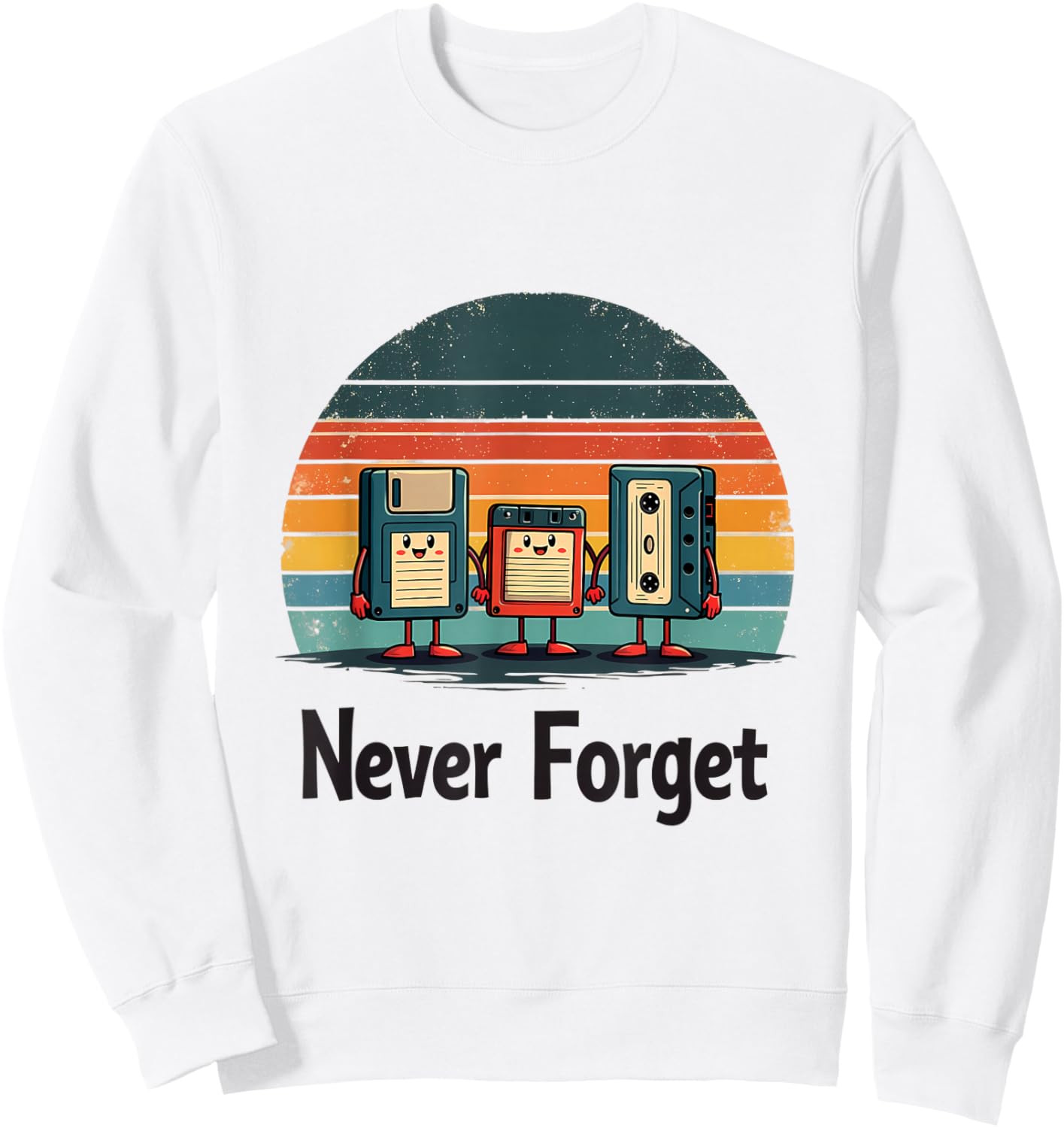 Never Forget Retro Floppy Cassette Tape Sweatshirt - Sweatshirt | White