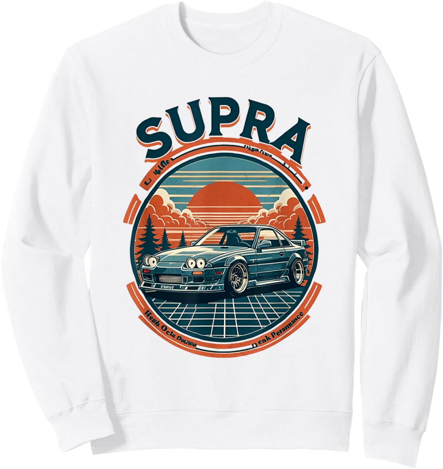 Retro 90s Supra Street Racing Drift Car Sweatshirt - Sweatshirt | White