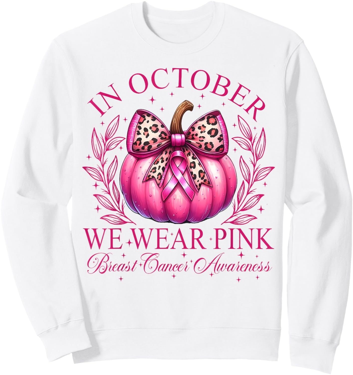 In October We Wear Pink Coquette Bow Pumpkin Breast Cancer Sweatshirt - Sweatshirt | White