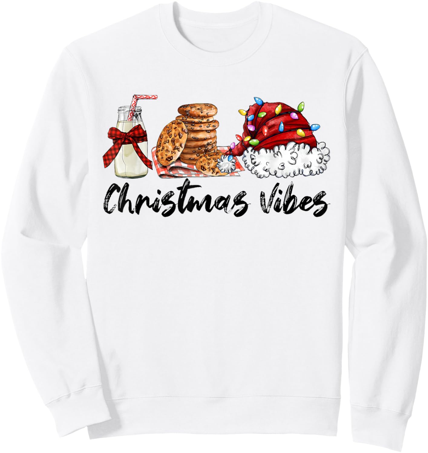 Christmas Vibes Santa Milk and Cookies Xmas Lights Sweatshirt - Sweatshirt | White