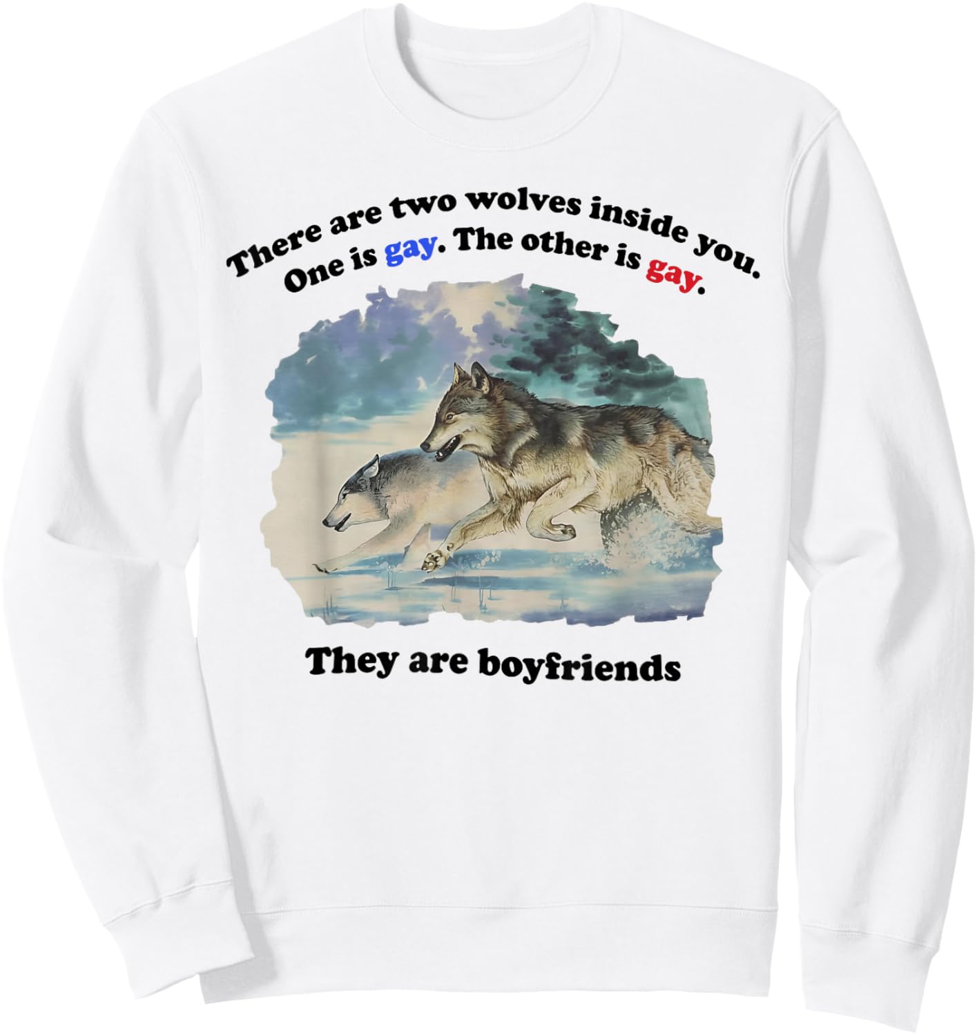 There are Two Wolves Inside You Both are Gay Pride Meme T-Shirt - Sweatshirt | White