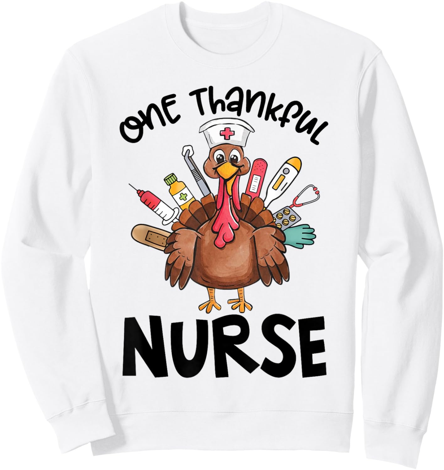 Groovy One Thankful Nurse Thanksgiving Turkey Funny Nursing Sweatshirt - Sweatshirt | White