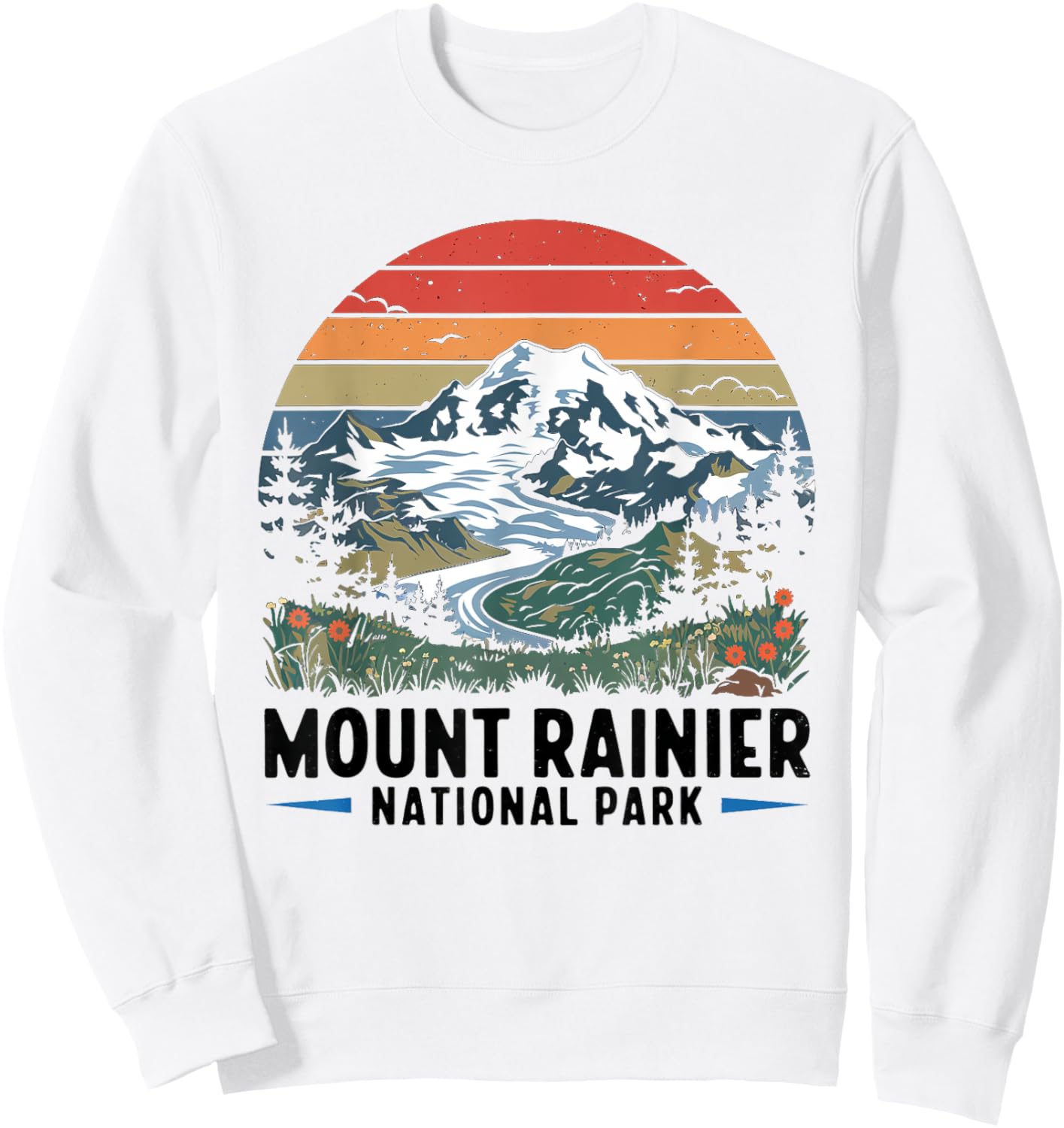 Mount Rainier National Park Retro Washington Adventure Sweatshirt - Sweatshirt | White