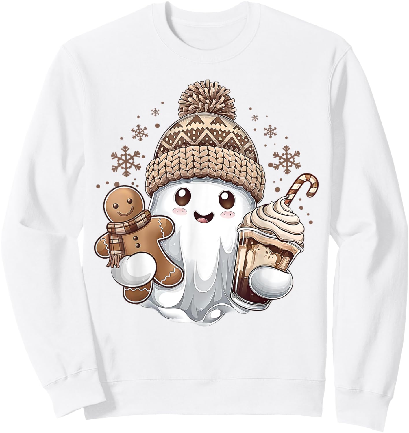 Cute Christmas Ghost Coffee Gingerbread Boojee Xmas Holiday Sweatshirt - Sweatshirt | White