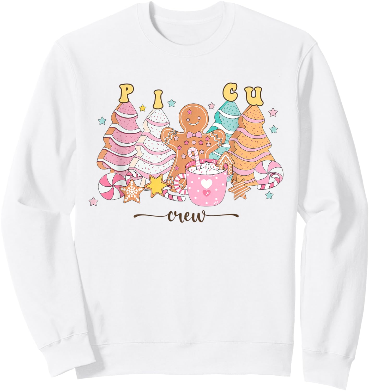 PICU Nurse Christmas Tree Gingerbread Pediatric ICU Nurse T Sweatshirt - Sweatshirt | White