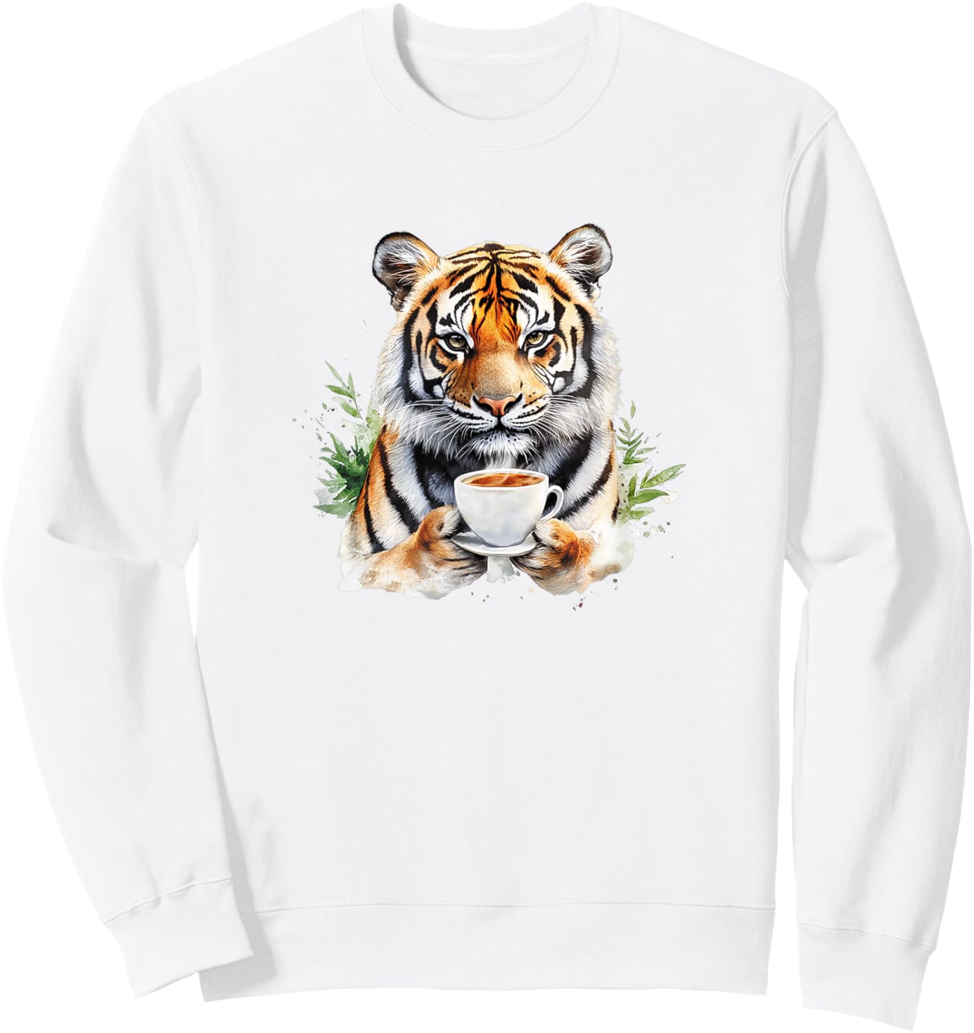 Animals Drinking Coffee - A Cute Tiger Holding A Coffee Sweatshirt - Sweatshirt | White