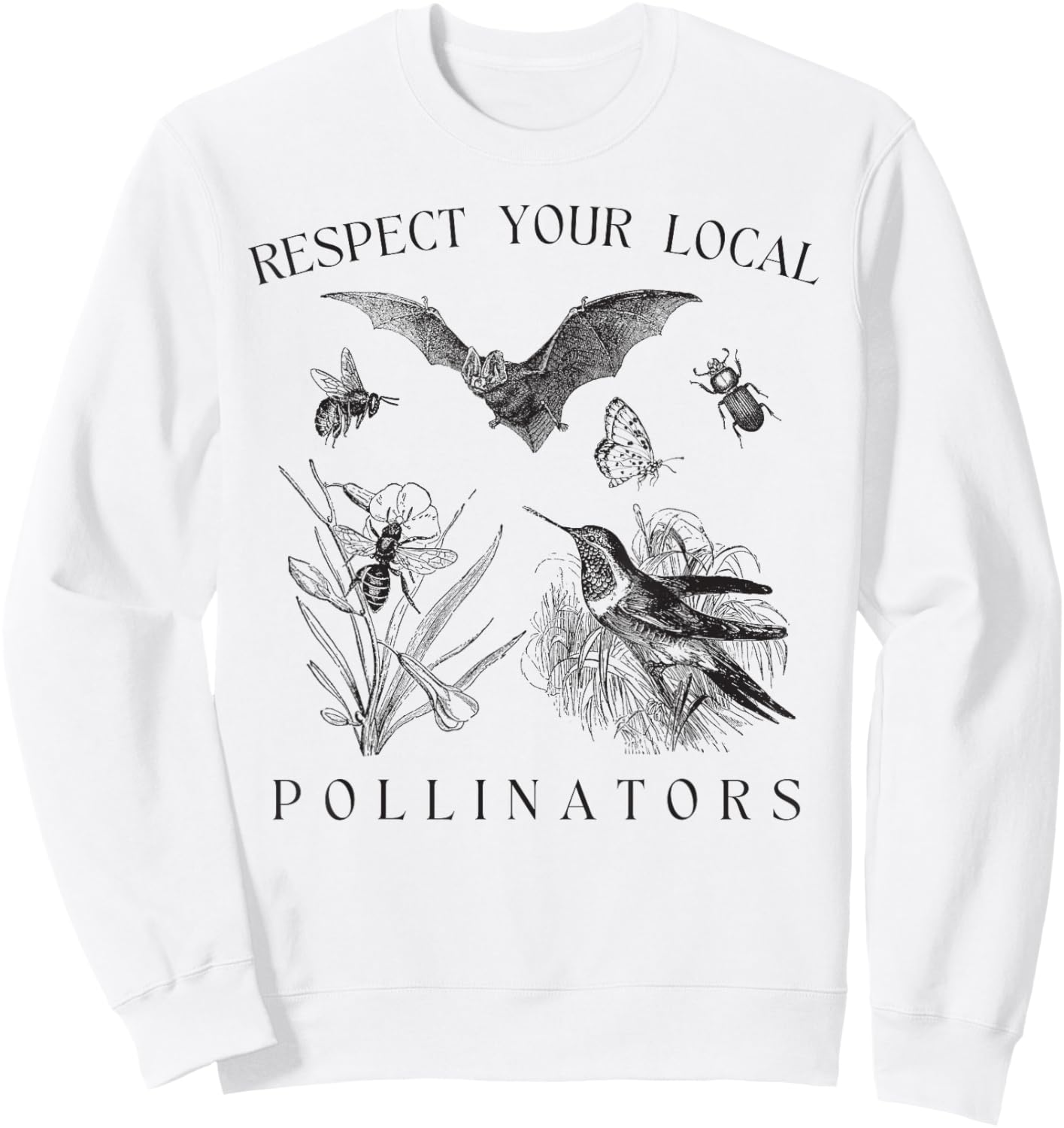 Eco-Friendly Wildlife Conservation Apparel Respect Your Local Pollinators Vintage Bug Protect Nature -Adults White Small Classic Fit Short Sleeve Spring, Summer Sweatshirt - Sweatshirt | White