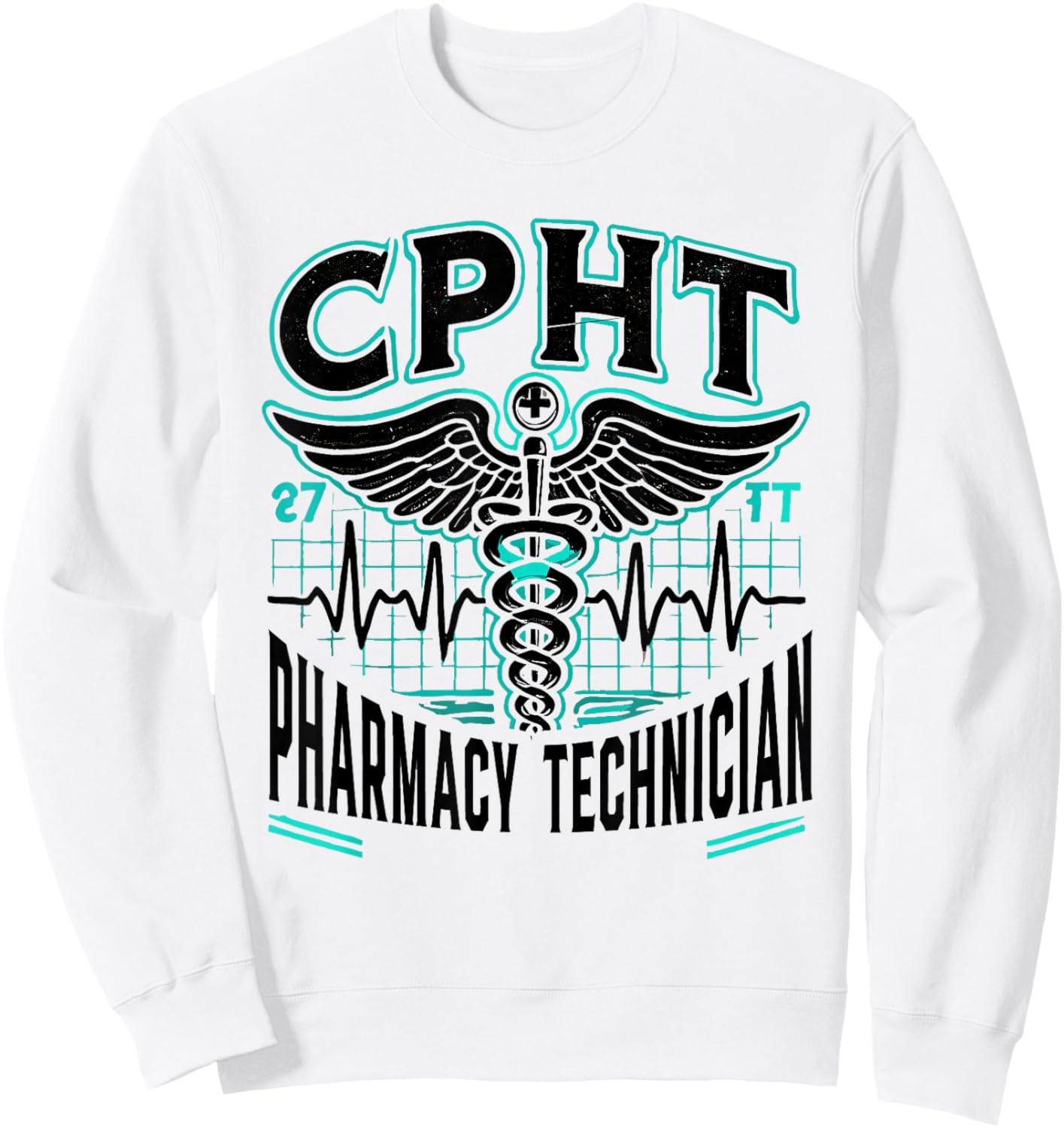 CPHT Pharmacy Technician Pharmacist Heartbeat Sweatshirt - Sweatshirt | White