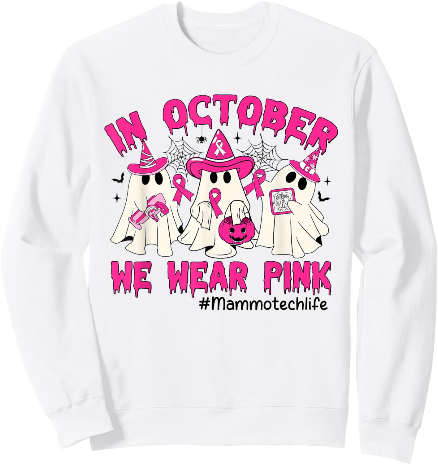 In October We Wear Pink Mammo Tech Life Breast Cancer Sweatshirt - Sweatshirt | White