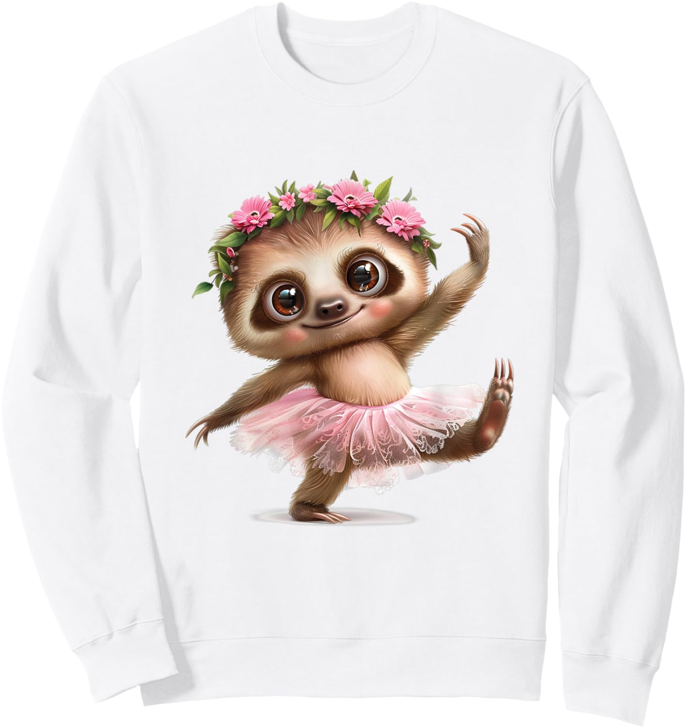 A Cute Sloth Dancing Ballet In A Pink Dress Sweatshirt - Sweatshirt | White