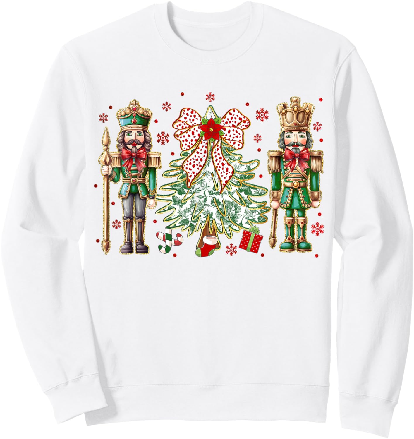 Chinoiserie Christmas Nutcracker Christmas Tree Coquette Bow Sweatshirt - Sweatshirt | White