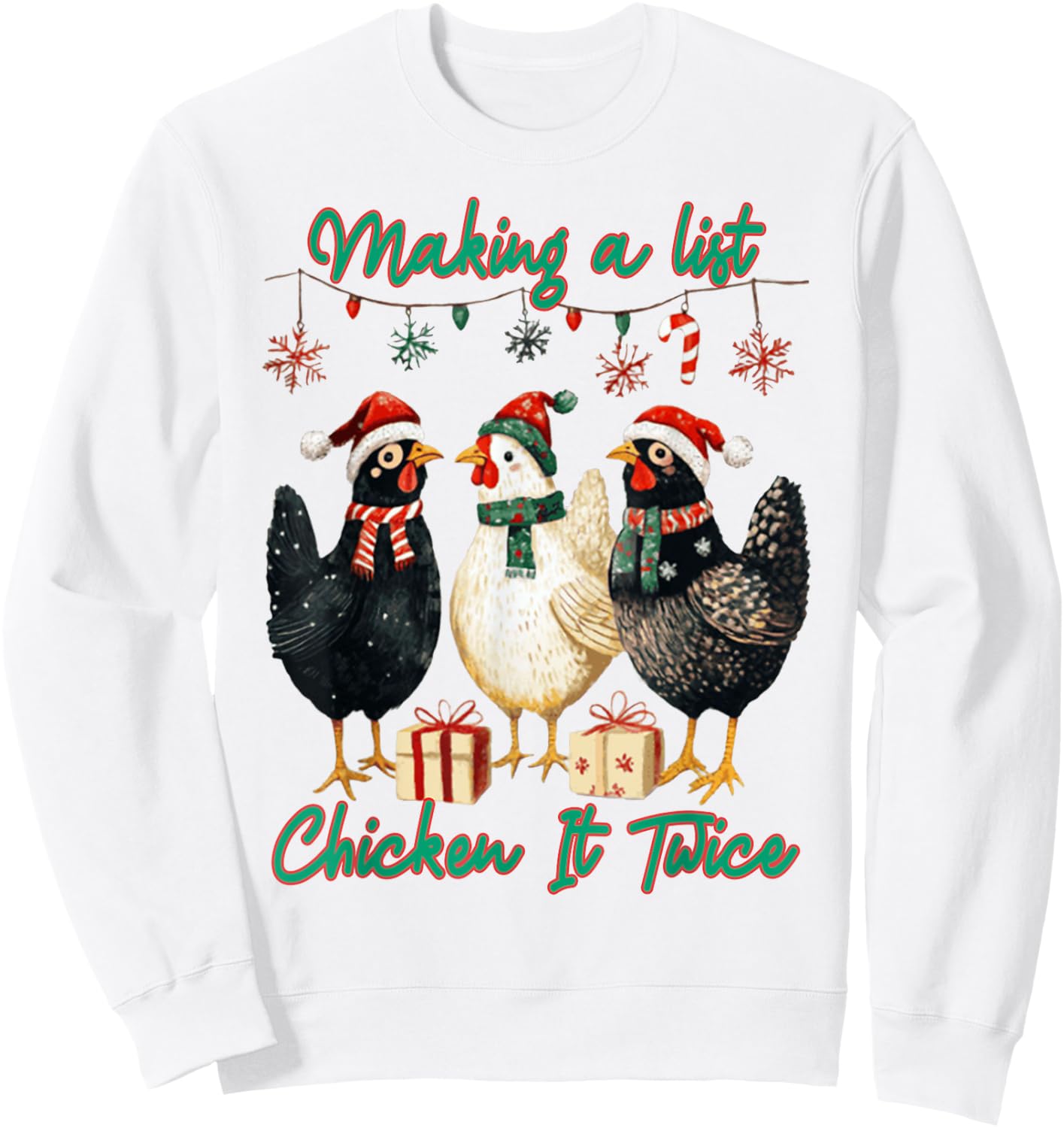 Making A List Chicken It Twice Christmas Santa Hat Farm Sweatshirt - Sweatshirt | White
