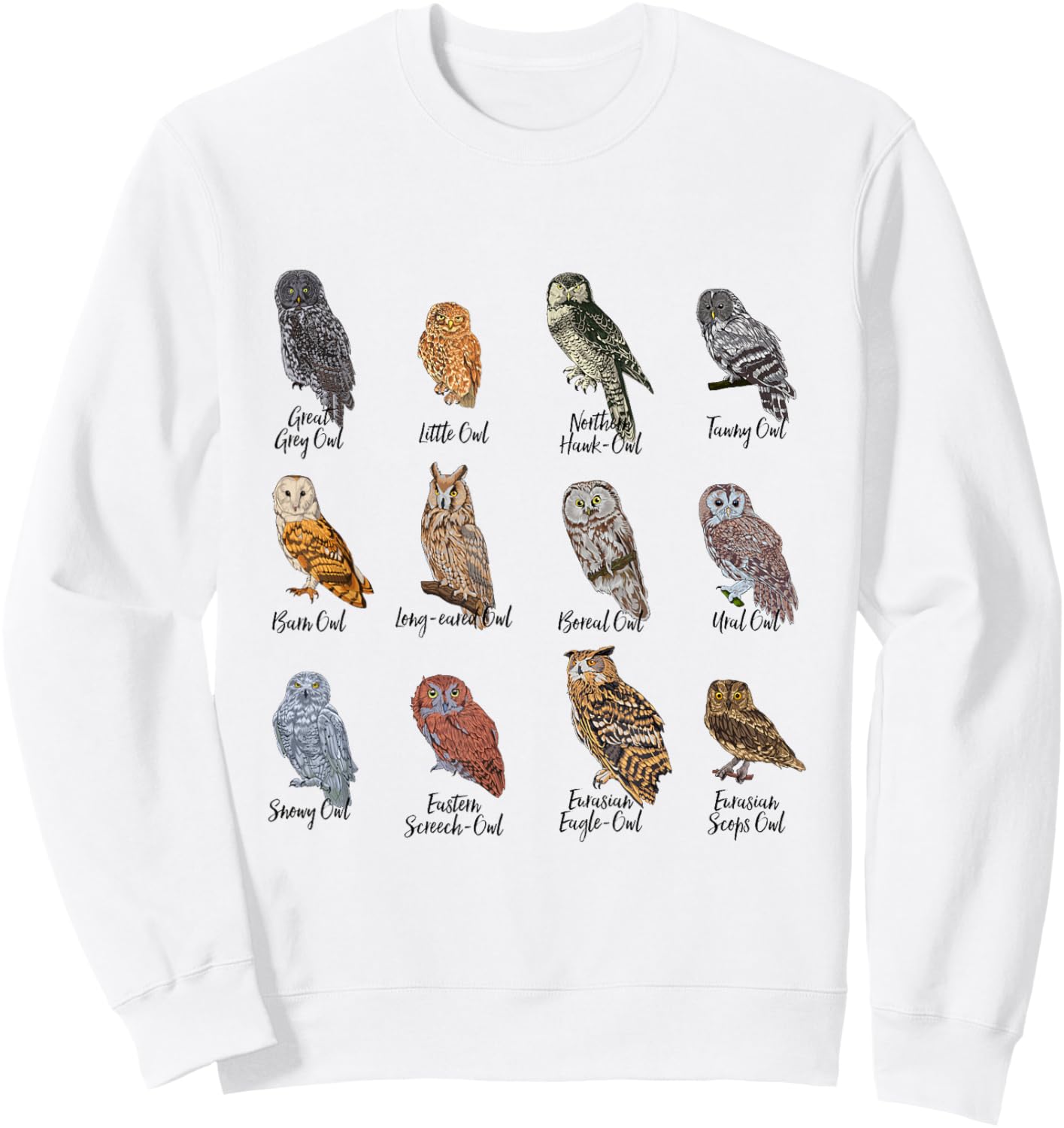 Owls of the World - Owl Species Sweatshirt - Sweatshirt | White
