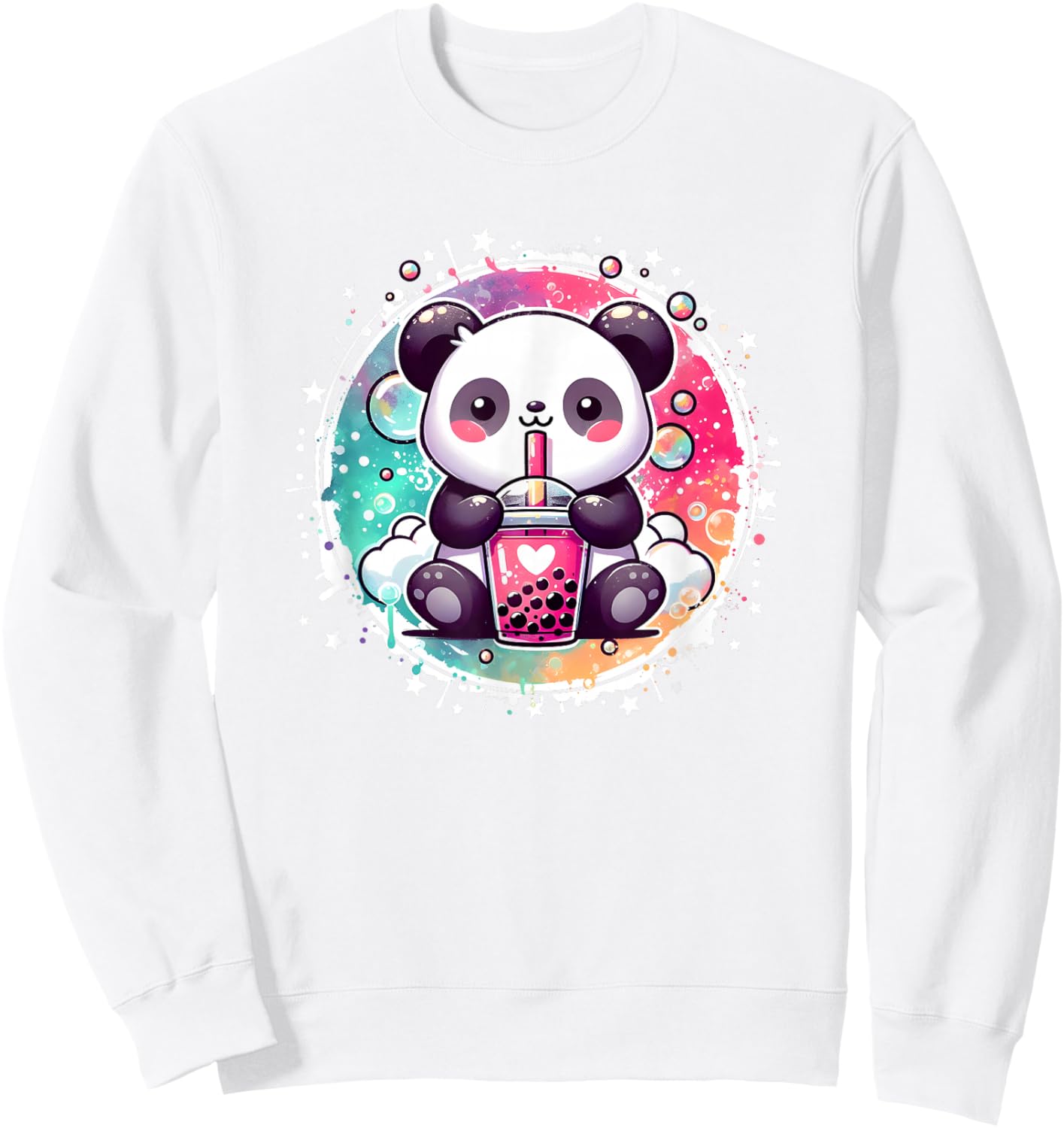 Cute Kawaii Panda Drinks Boba Bubble Tea Kawaii Aesthetic Sweatshirt - Sweatshirt | White