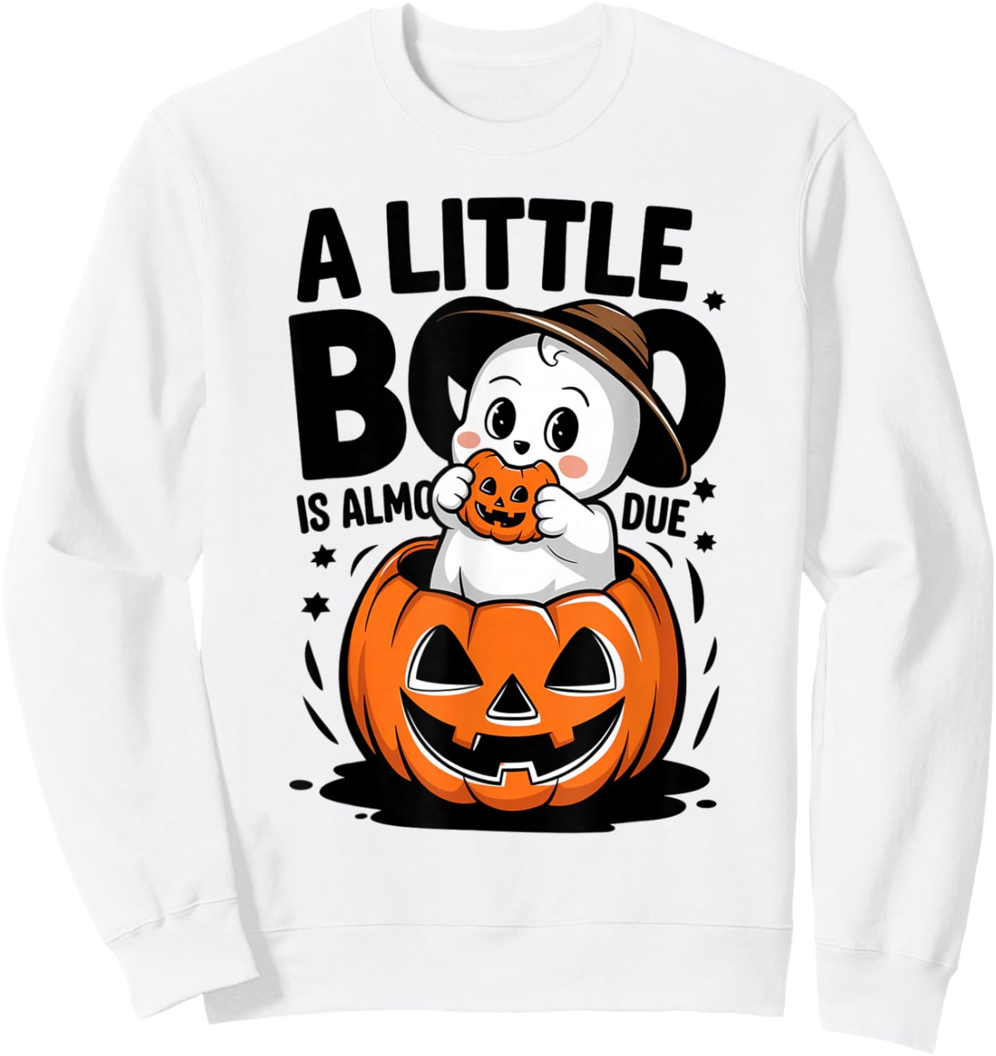 Little Boo Is Almost Due Halloween Pregnant Baby Ghost Sweatshirt - Sweatshirt | White