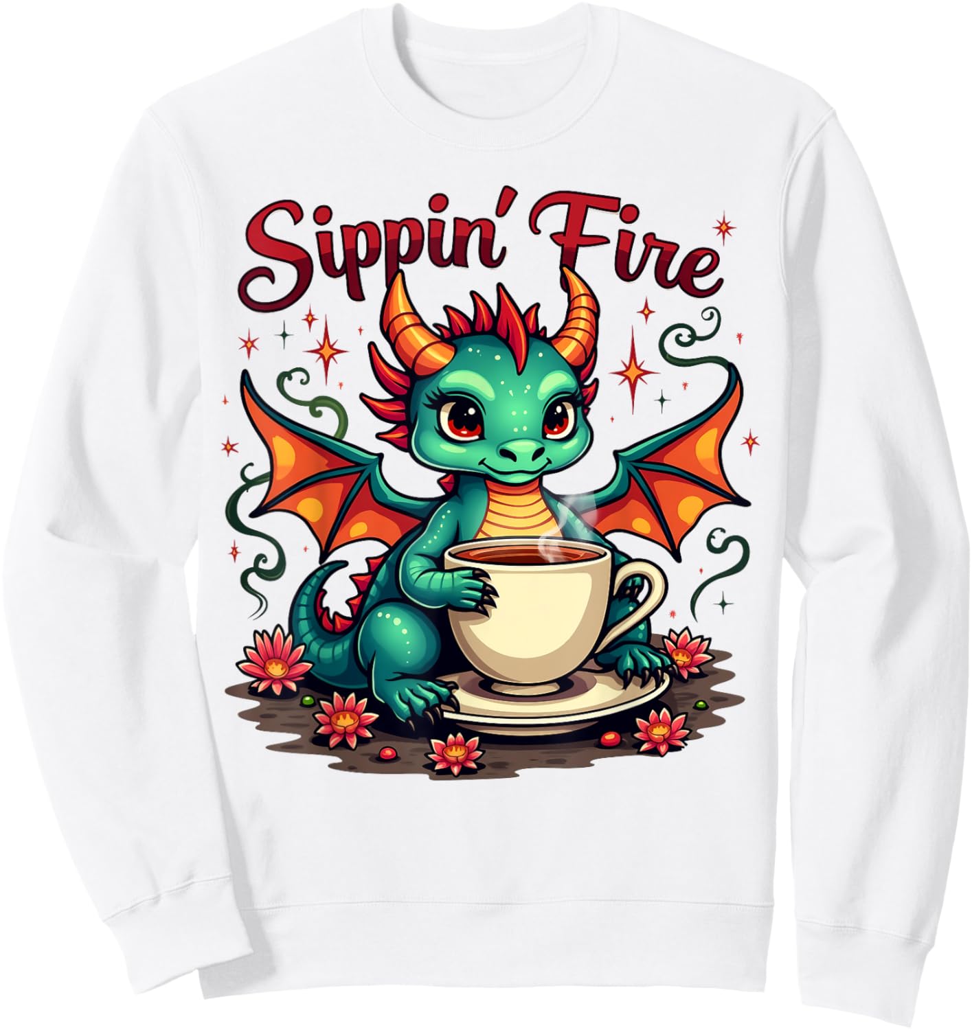 Sippin’ Fire Cute Dragon Tea Lover Sweatshirt - Sweatshirt | White