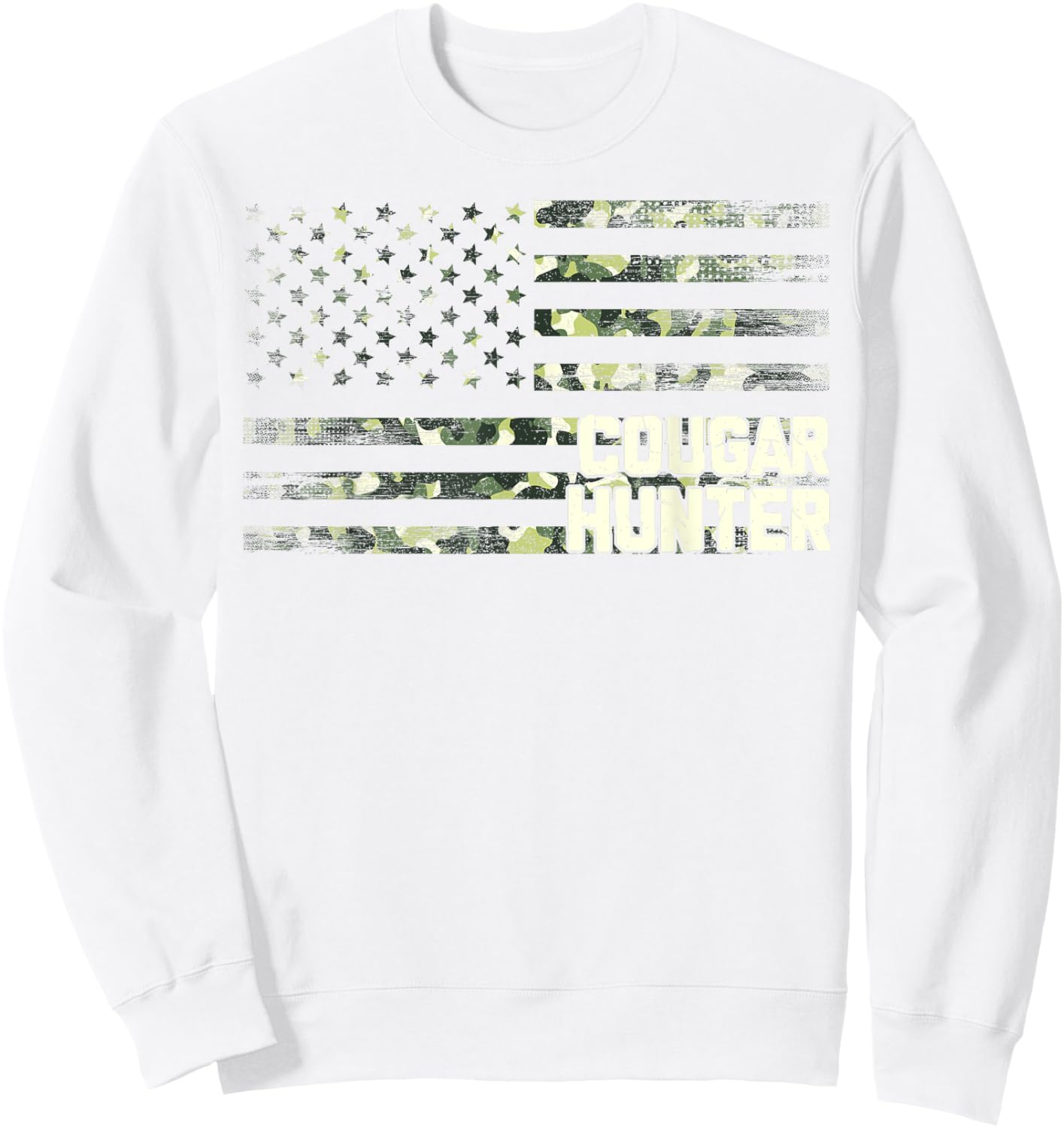 Cougar Hunter American USA Flag Cougar Hunting Camo Sweatshirt - Sweatshirt | White