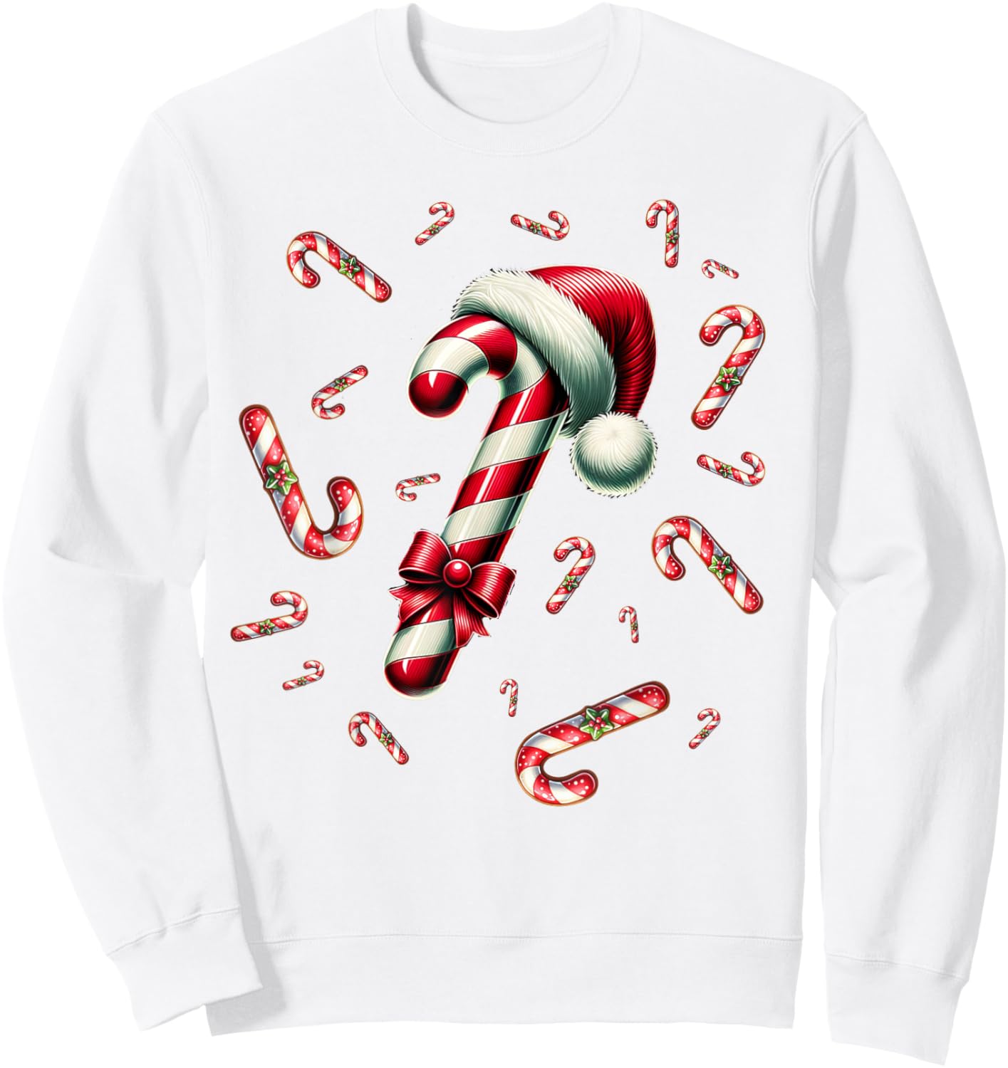 Christmas Candy Cane Crew Lights Red and White Candy Costume Sweatshirt - Sweatshirt | White