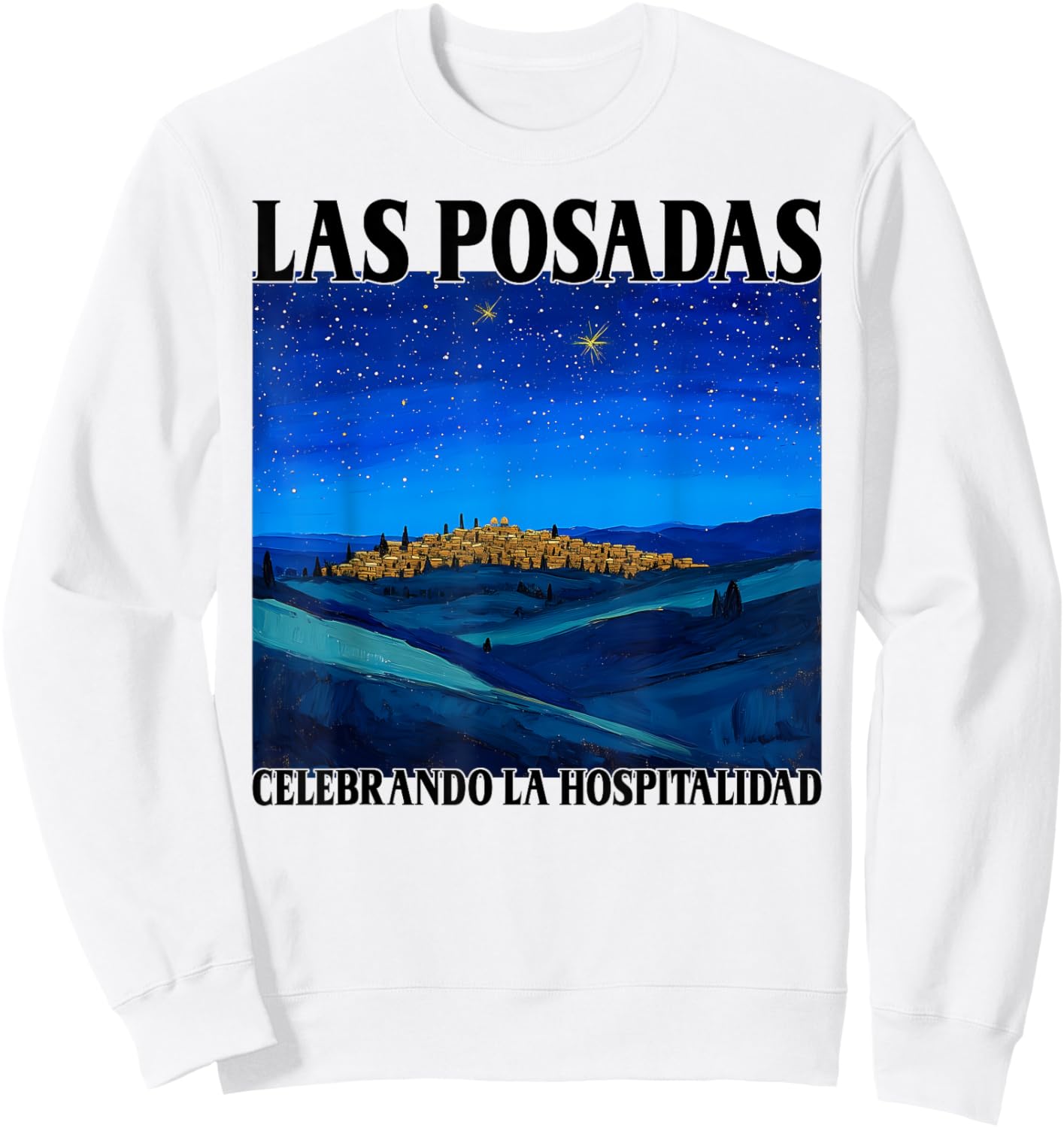Las Posadas Celebrando la Hospitalidad Bethlehem Painting Sweatshirt - Sweatshirt | White