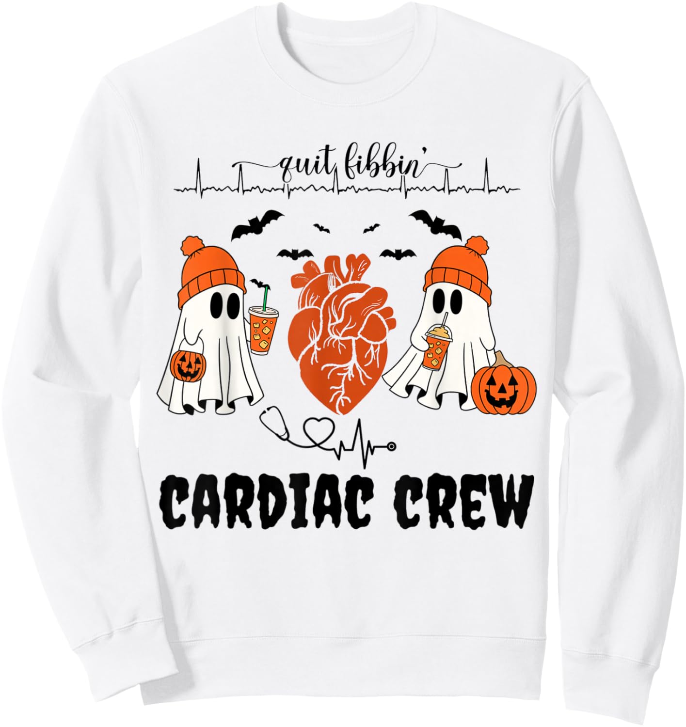 Heart Anatomy Ghosts Halloween Cardiology Heart Warrior Sweatshirt - Sweatshirt | White