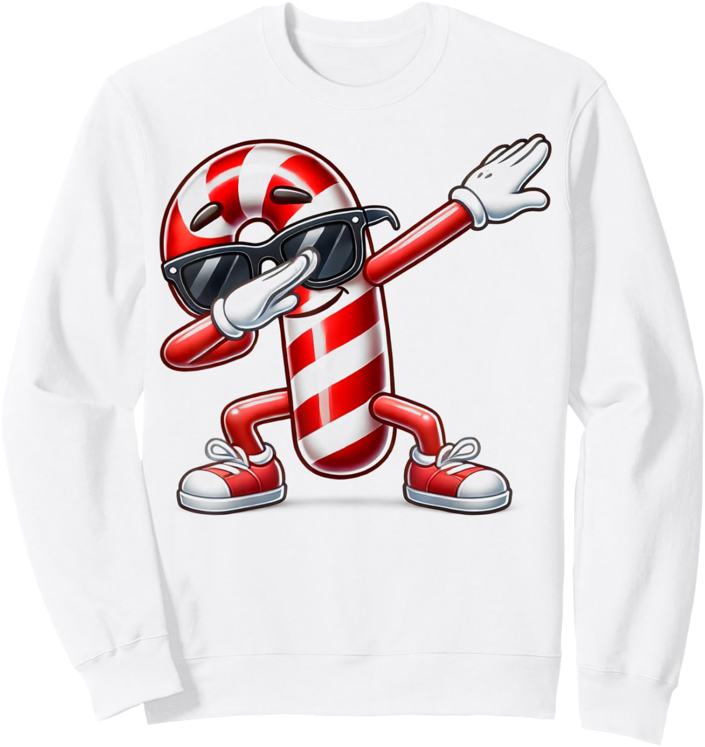 Dabbing Candy Cane Funny Christmas Sweatshirt - Sweatshirt | White