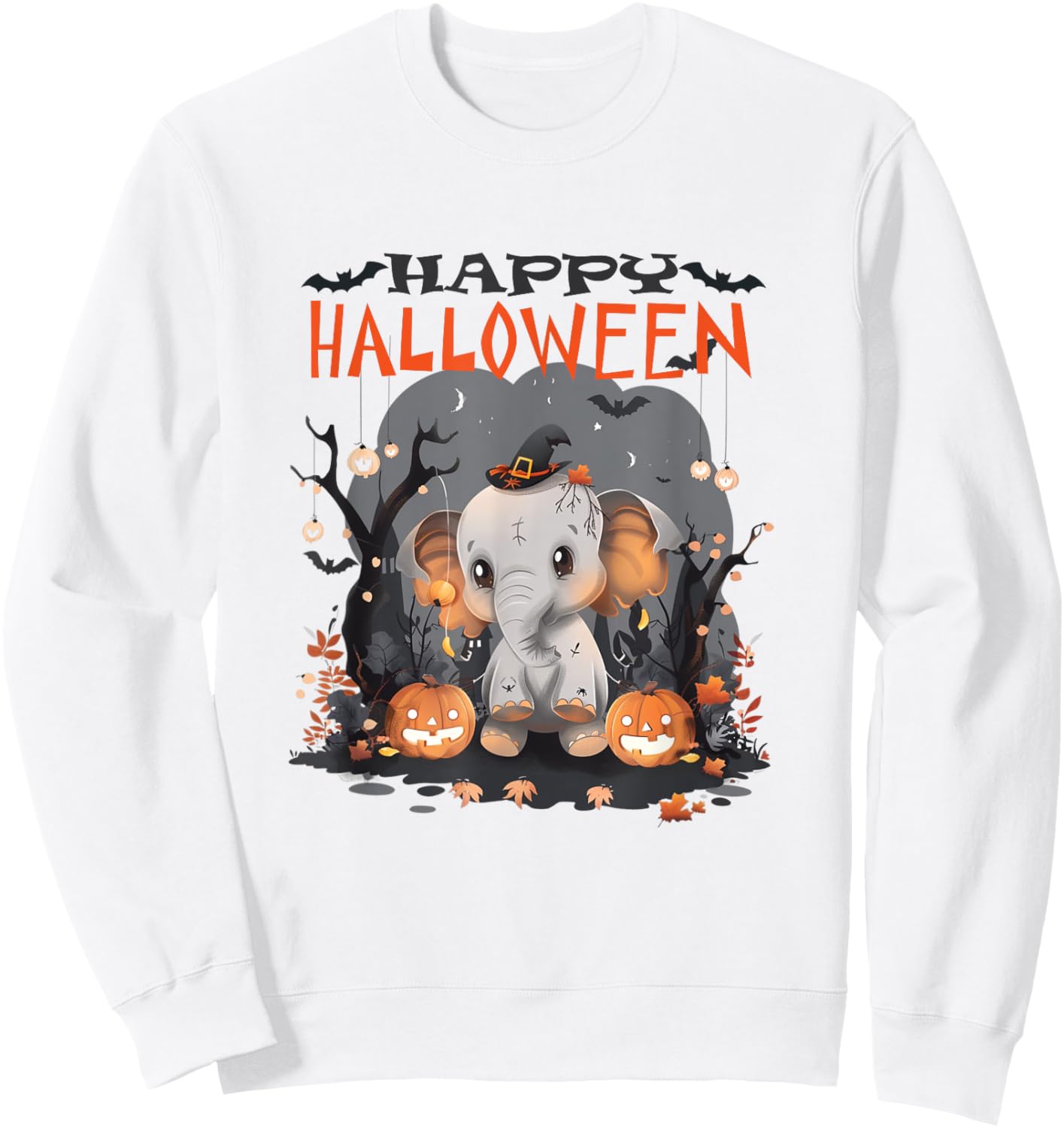 Happy Halloween Elephant, A Cute Baby Elephant Sweatshirt - Sweatshirt | White