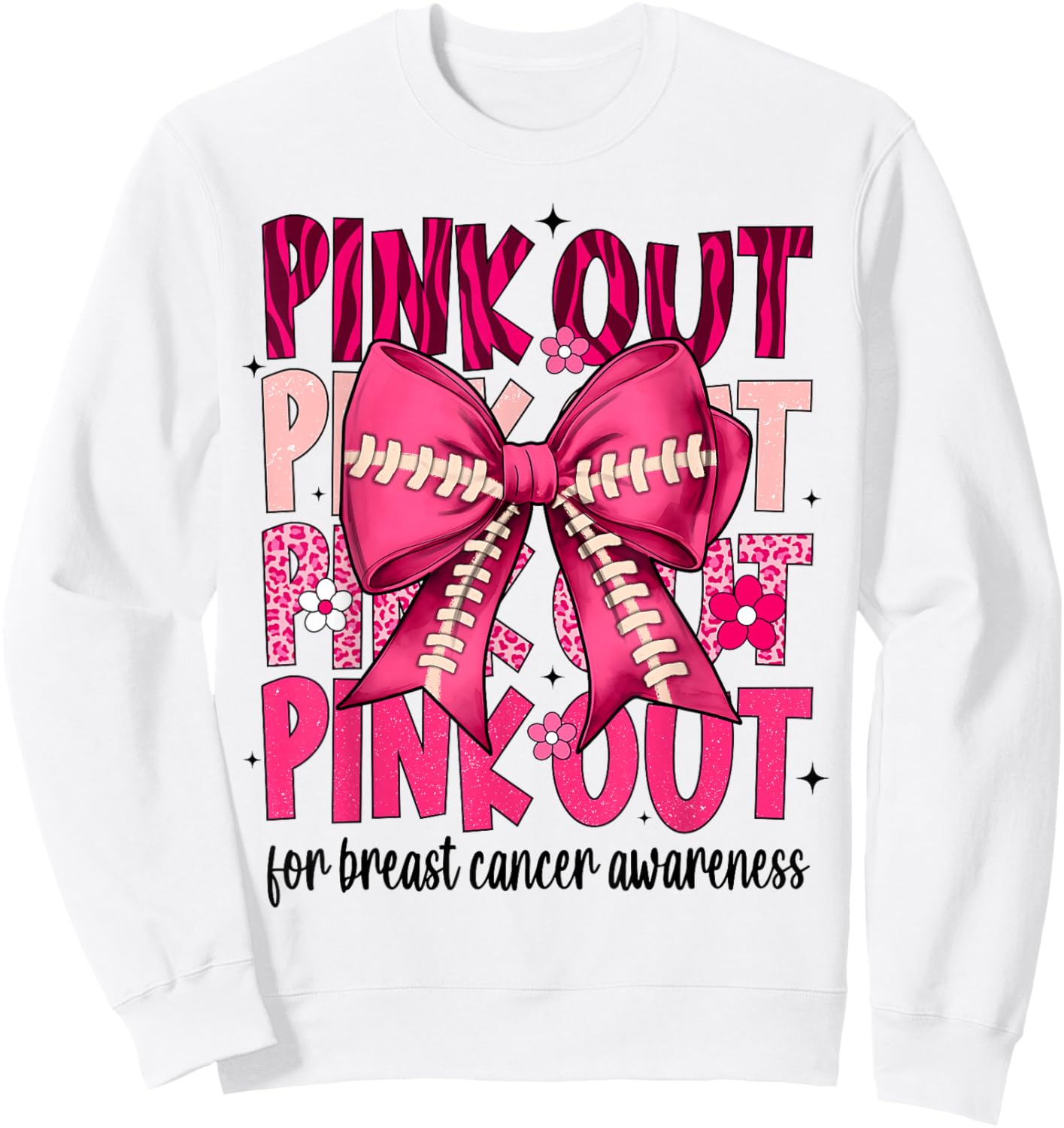 Pink Out Football Pink Coquette Bow Breast Cancer Awareness Sweatshirt - Sweatshirt | White