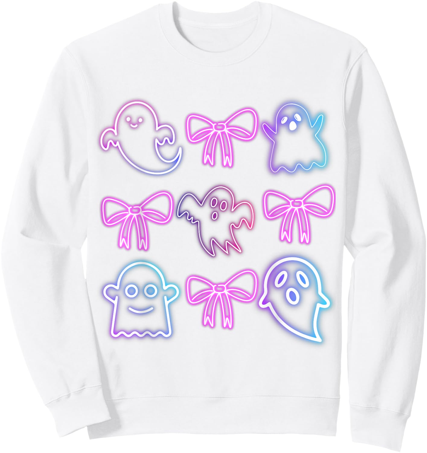 Cute Boo Ghost Spooky Season Glow In Halloween Night Bow Sweatshirt - Sweatshirt | White