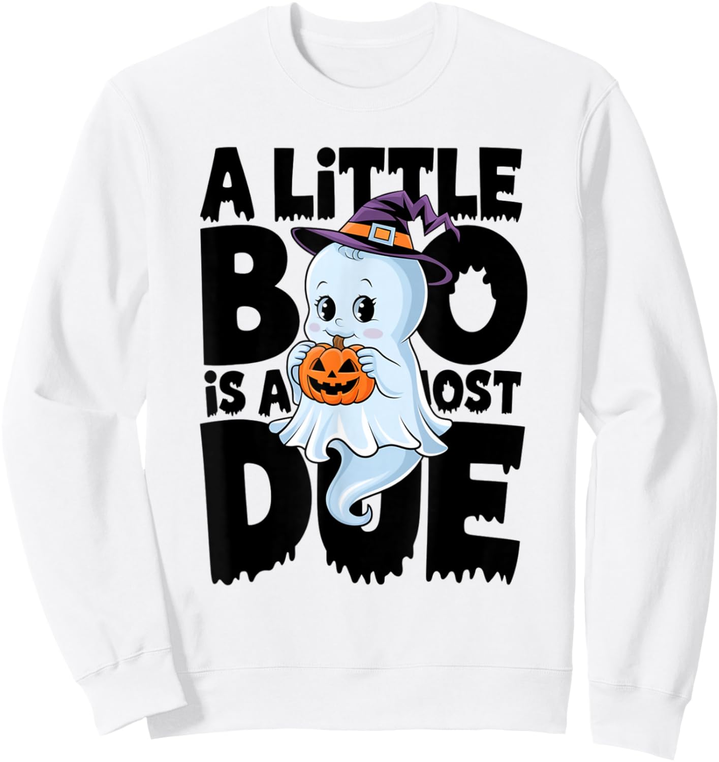 Little Boo Is Almost Due Halloween Pregnant Baby Ghost Sweatshirt - Sweatshirt | White