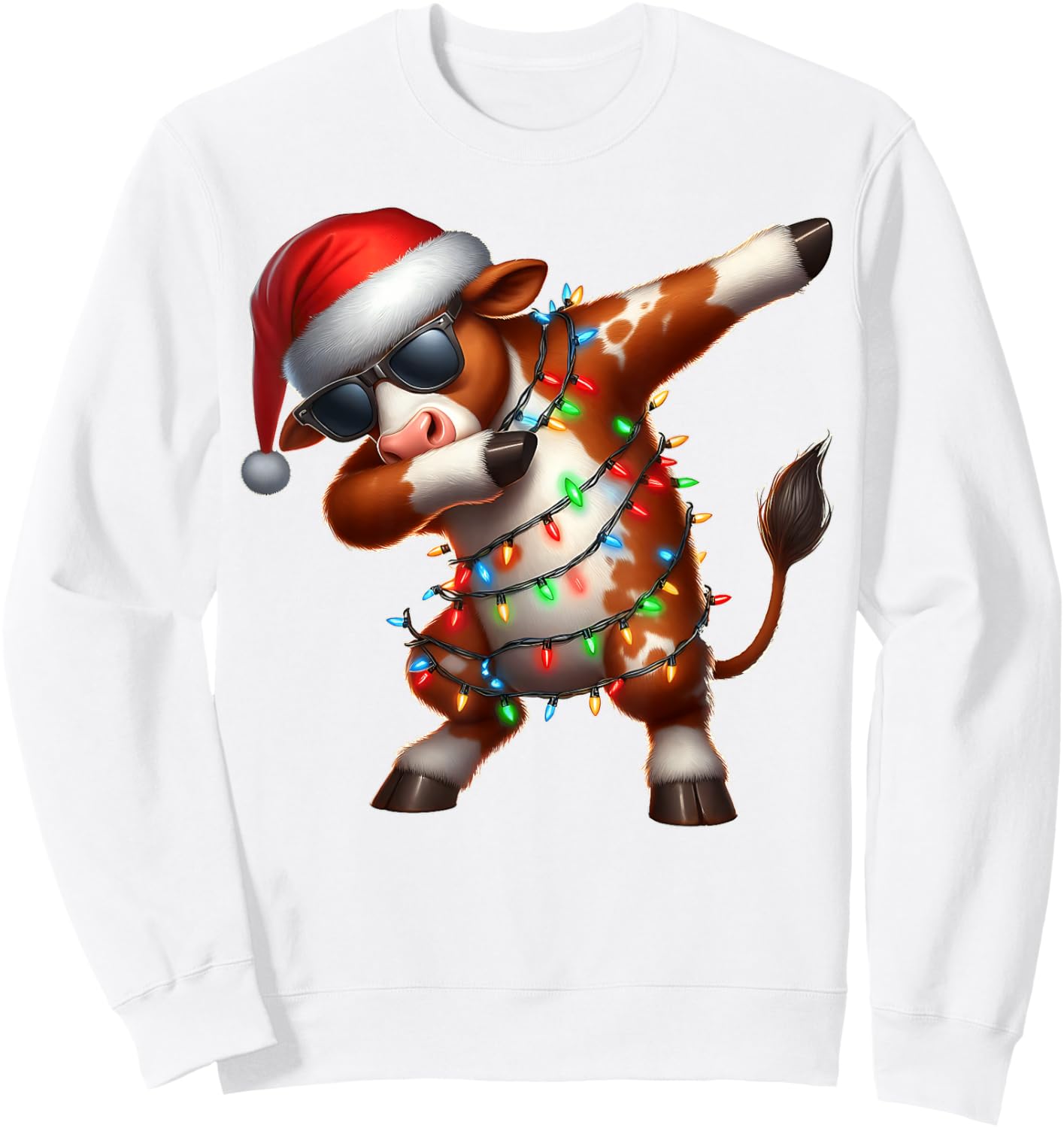 Dabbing Hereford Cattle Farmer Sunglasses Christmas Xmas Sweatshirt - Sweatshirt | White