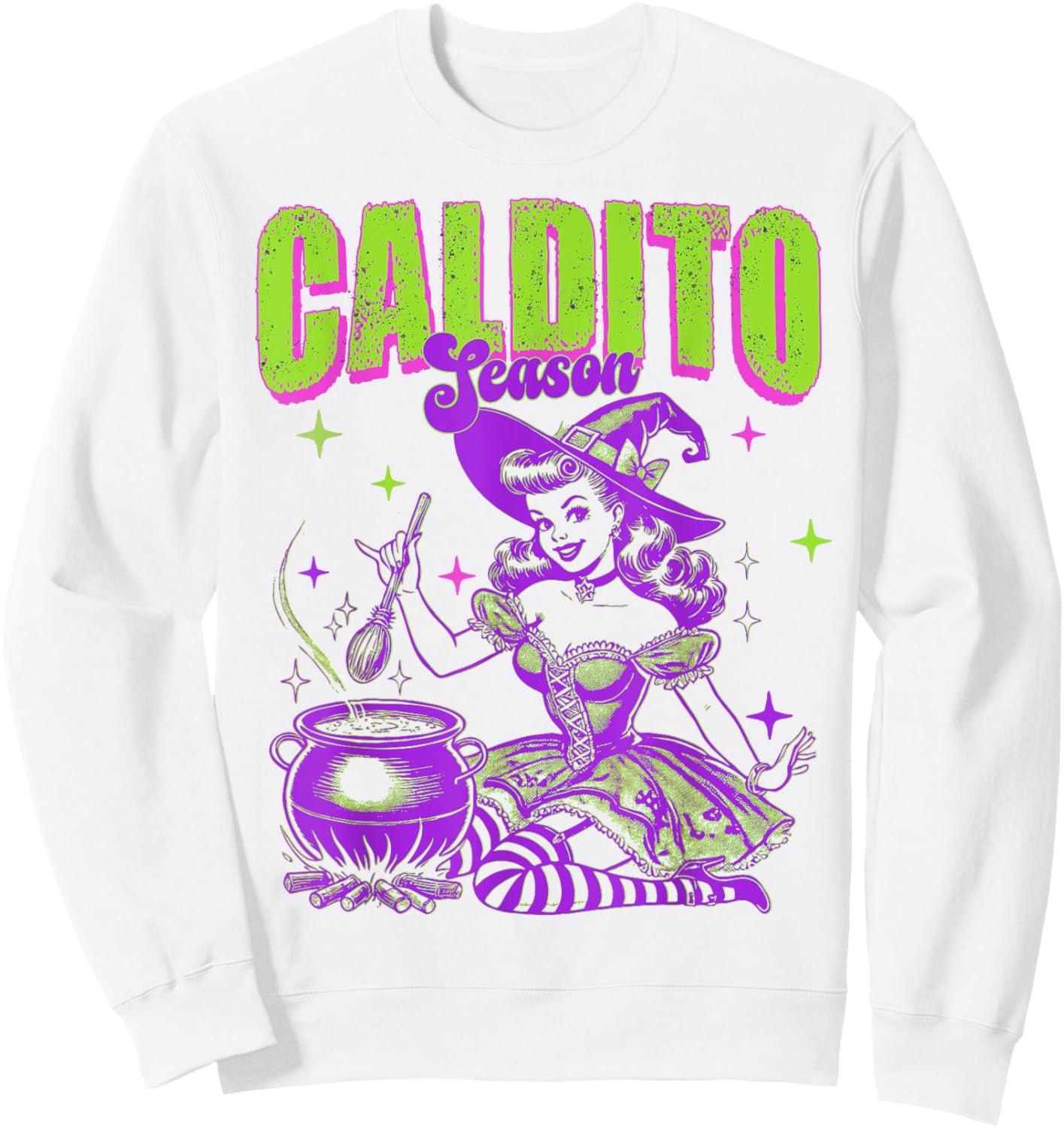 Caldito Season funny Spanish Halloween Bruja Latina Sweatshirt - Sweatshirt | White