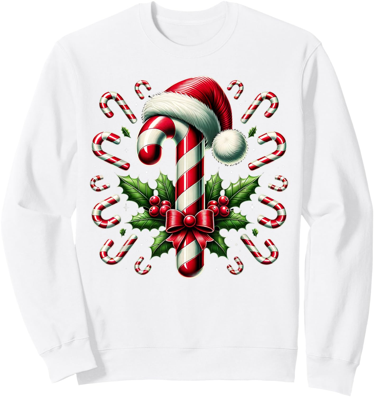 Christmas Candy Cane Crew Lights Red and White Candy Costume Sweatshirt - Sweatshirt | White