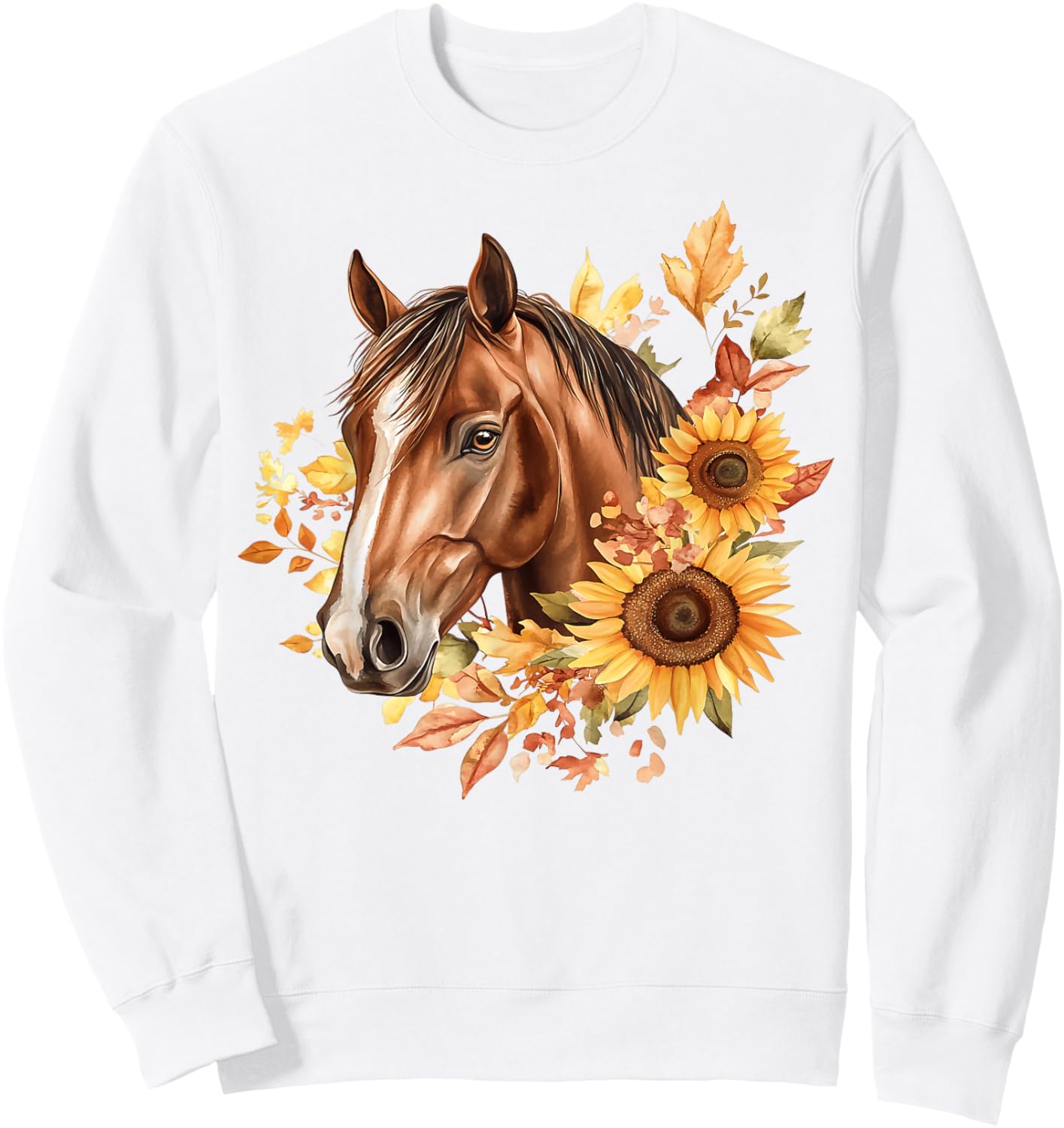 Floral Horse Portrait Sunflowers Horseback Riding Cowgirl Sweatshirt - Sweatshirt | White
