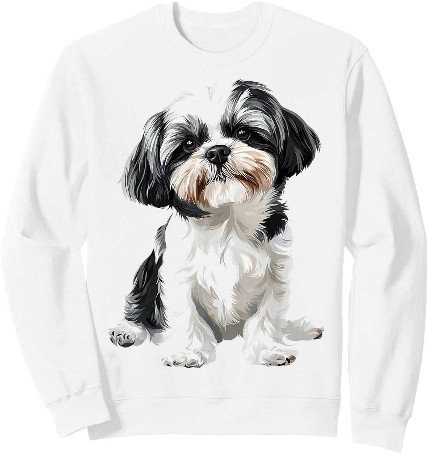 Shih Tzu Dog Motif Pet Illustration Shih Tzu Sweatshirt - Sweatshirt | White