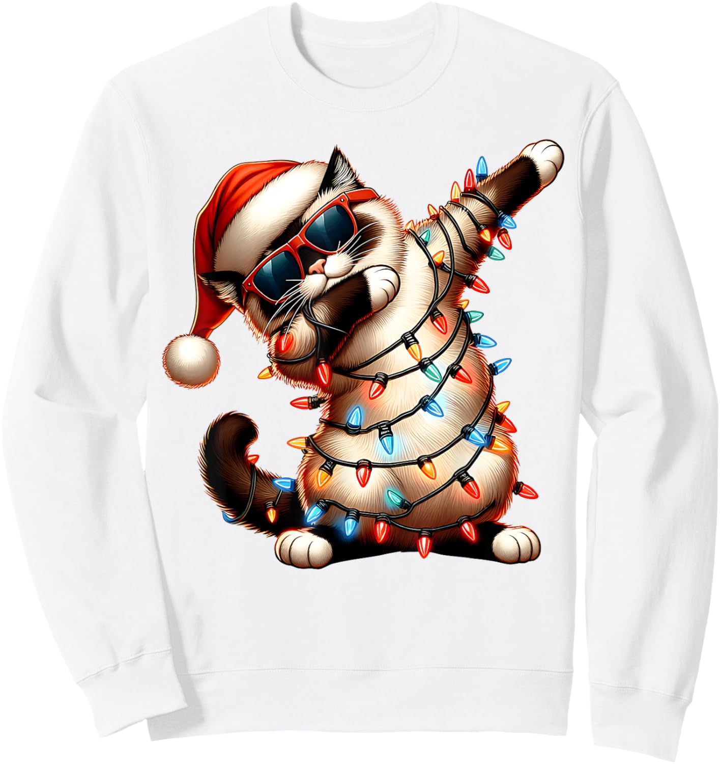 Dabbing Birman Cat Sunglasses Cute Christmas Xmas Sweatshirt - Sweatshirt | White