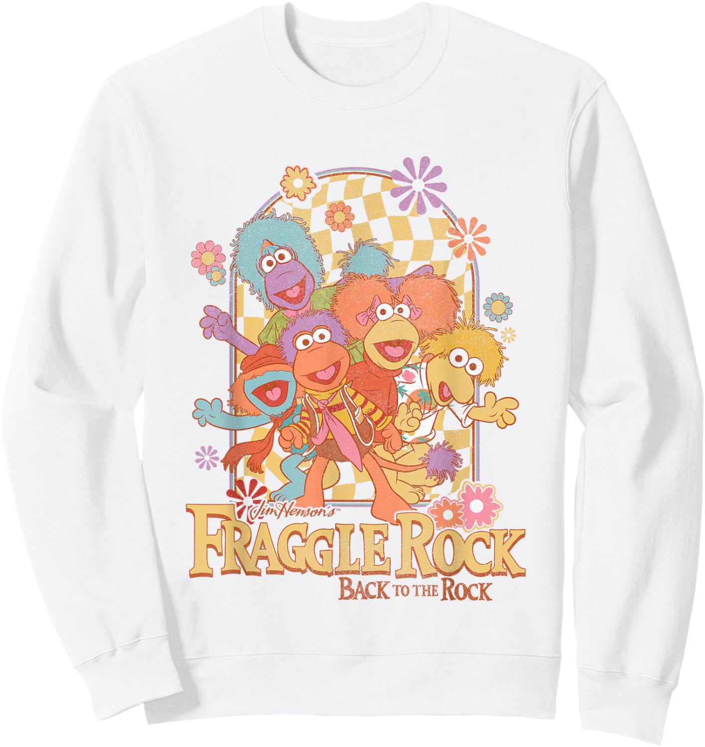 Fraggle Rock Back To The Rock Group Shot Vintage Chest Logo Sweatshirt - Sweatshirt | White