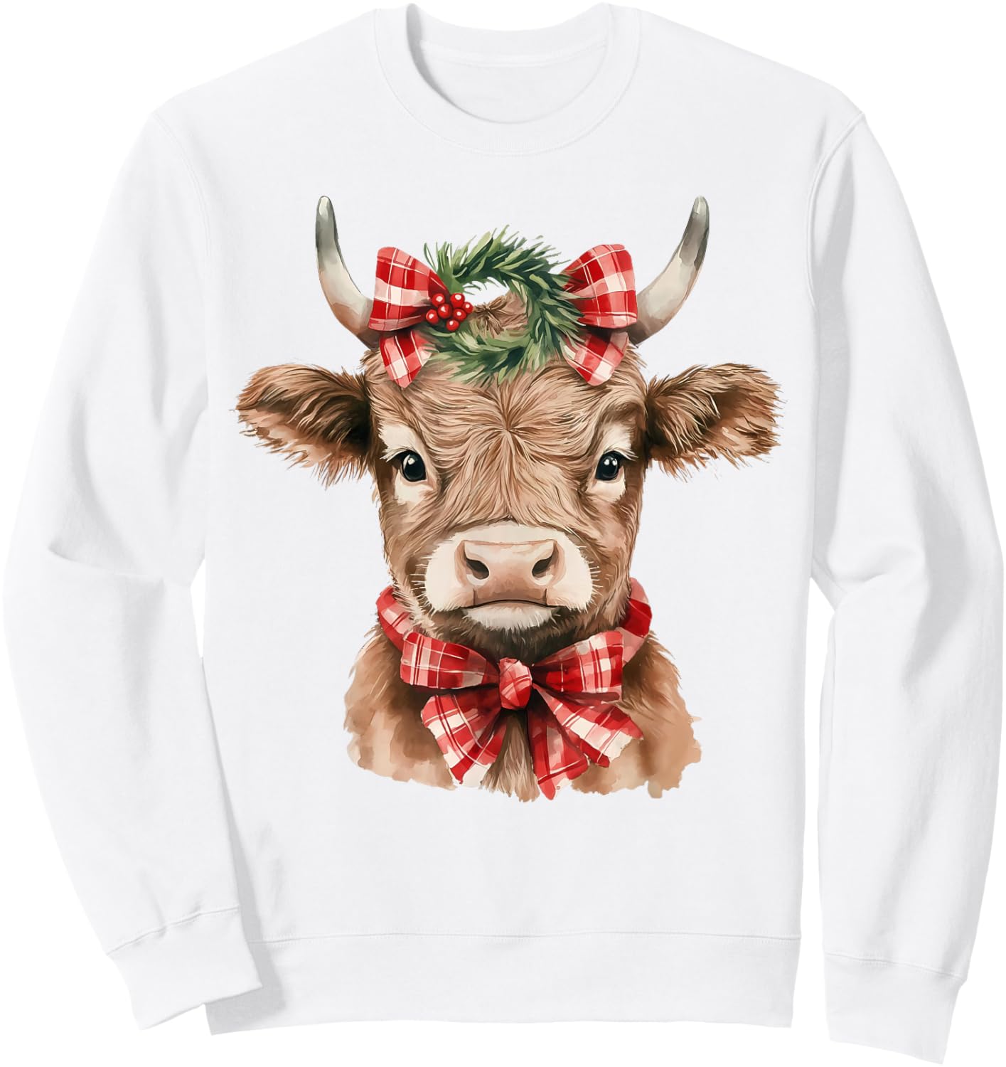 Christmas Highland Cow Cute Moo Cow Coquette Xmas Women Kids Sweatshirt - Sweatshirt | White