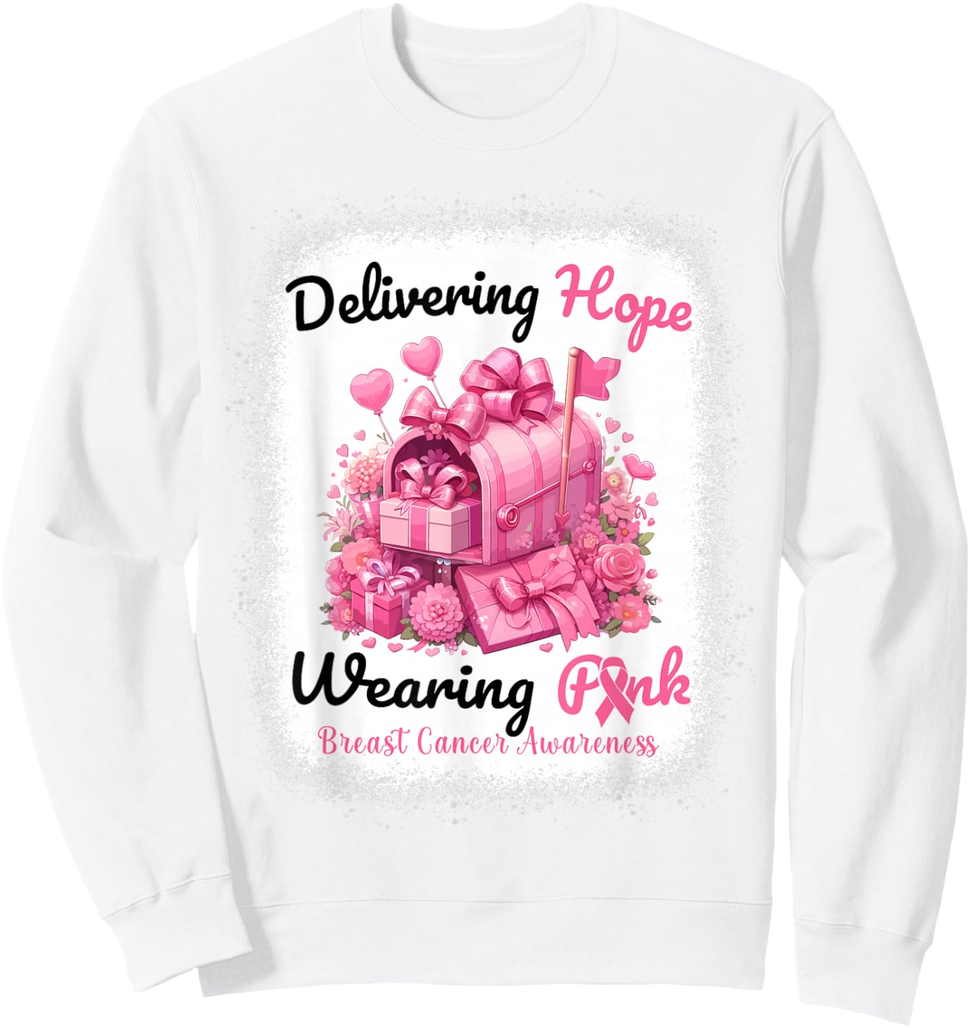 In October We Wear Pink Postal Worker Breast Cancer Sweatshirt - Sweatshirt | White