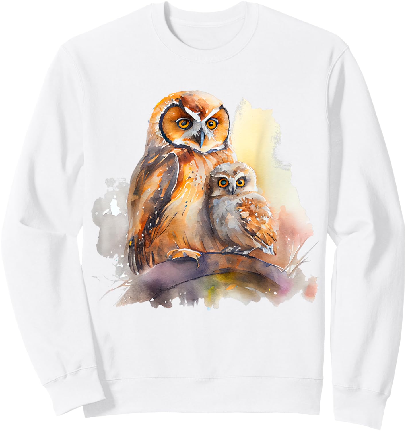 Watercolor Owl Pair Parent Child Nature Art Sweatshirt - Sweatshirt | White