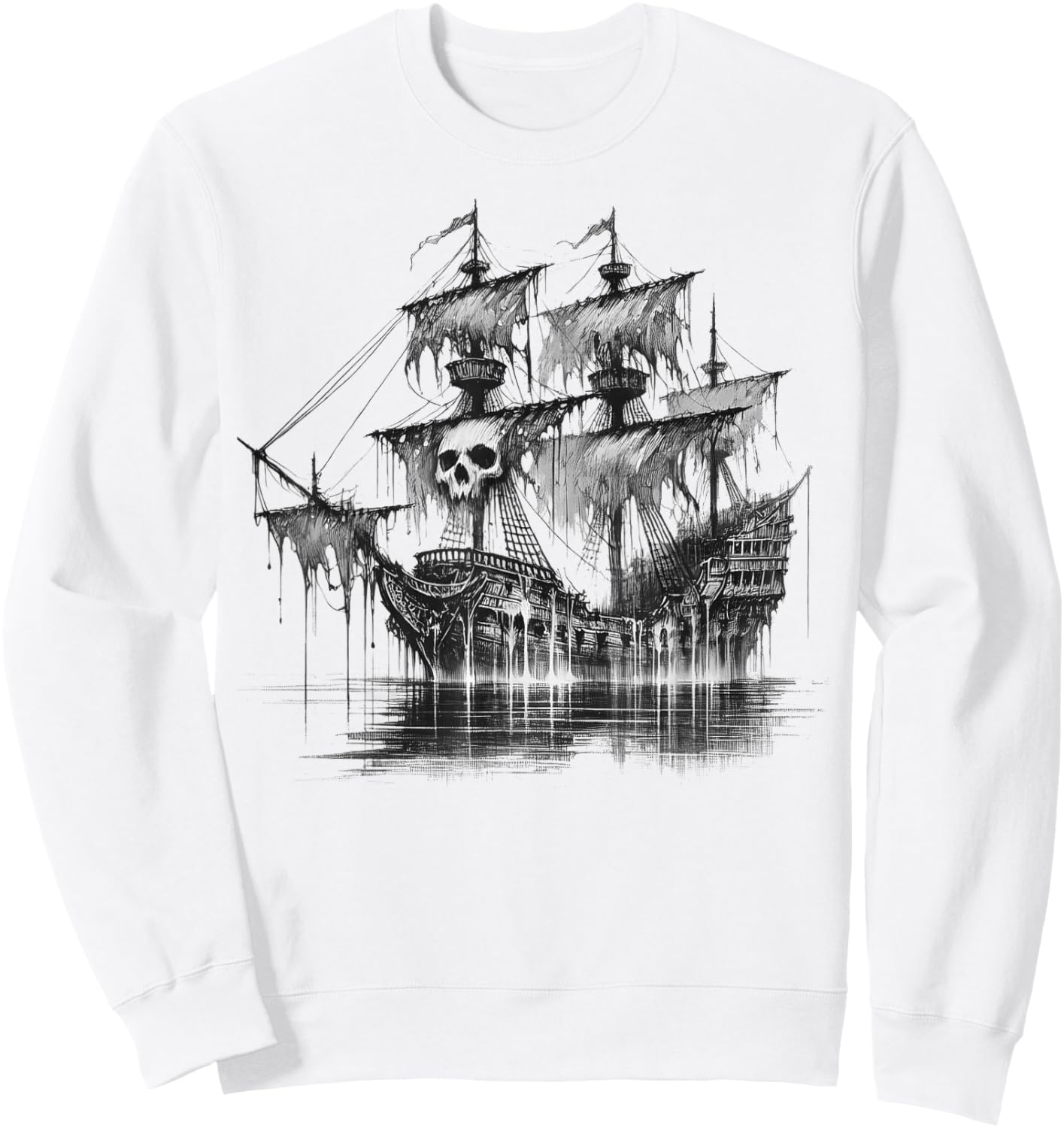 Cool Ghost Ship with Skull Argh Pirate Sweatshirt - Sweatshirt | White