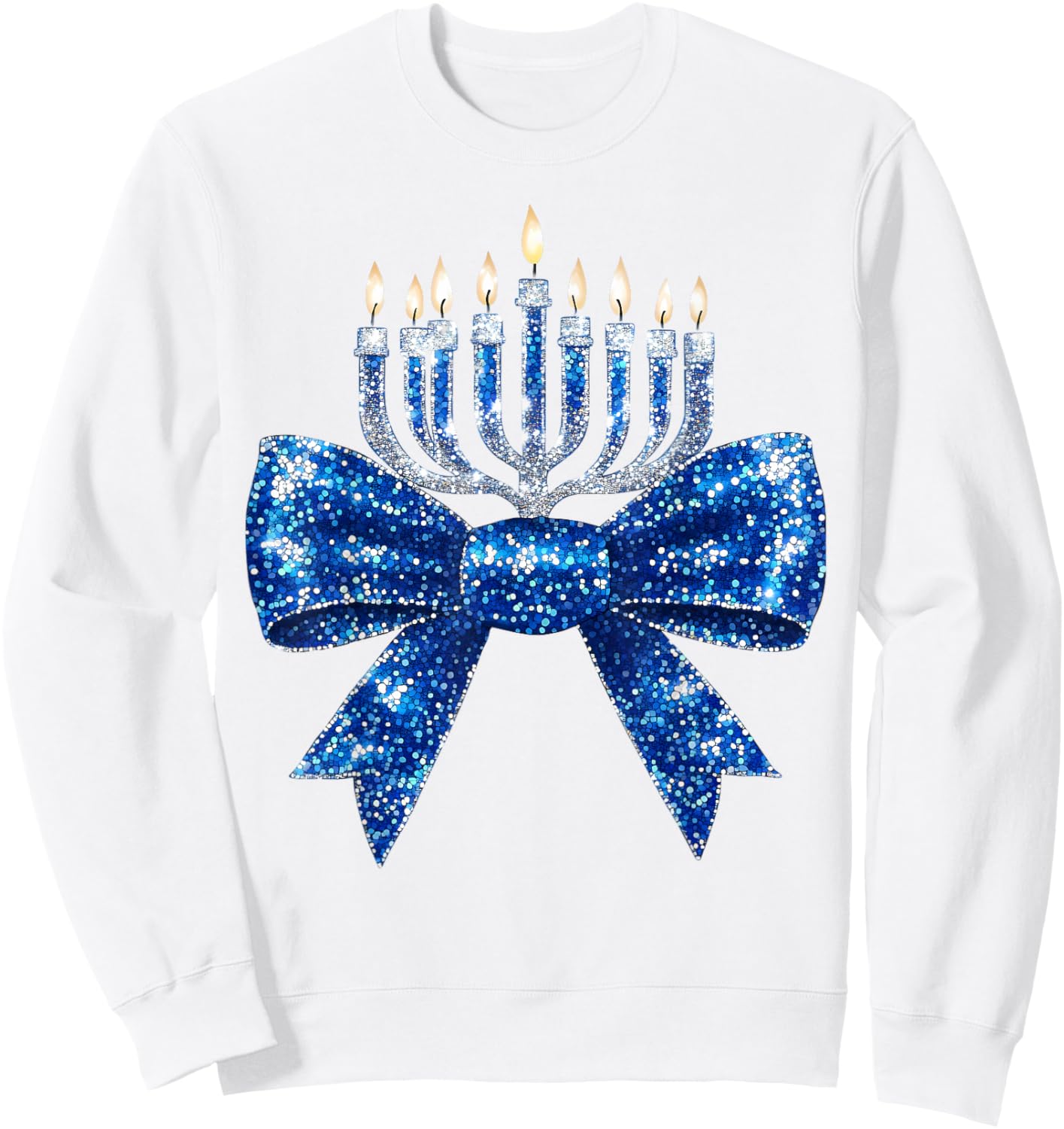 Coquette Hanukkah Jewish Menorah Bow & Girls Sweatshirt - Sweatshirt | White