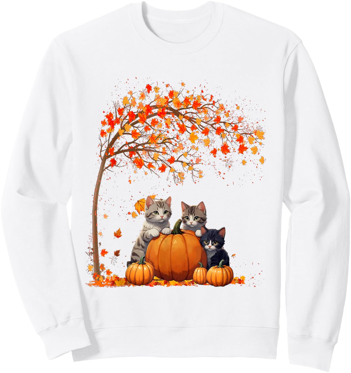 It's Fall Y'all Cat Leaf Fall Tree Hello Autumn Thanksgiving Sweatshirt - Sweatshirt | White