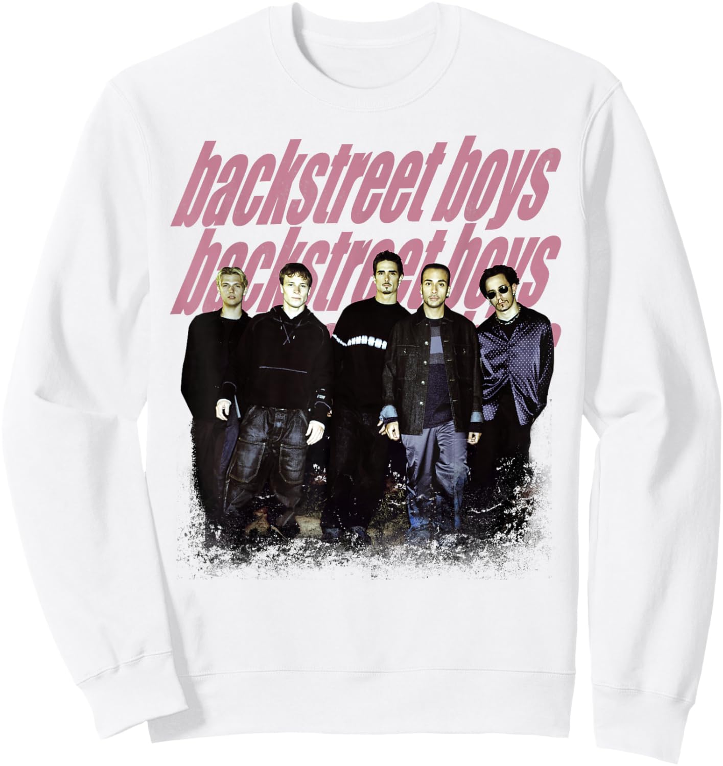 Backstreet Boys – Group Photo Repeat Logo Heather Grey Sweatshirt - Sweatshirt | White