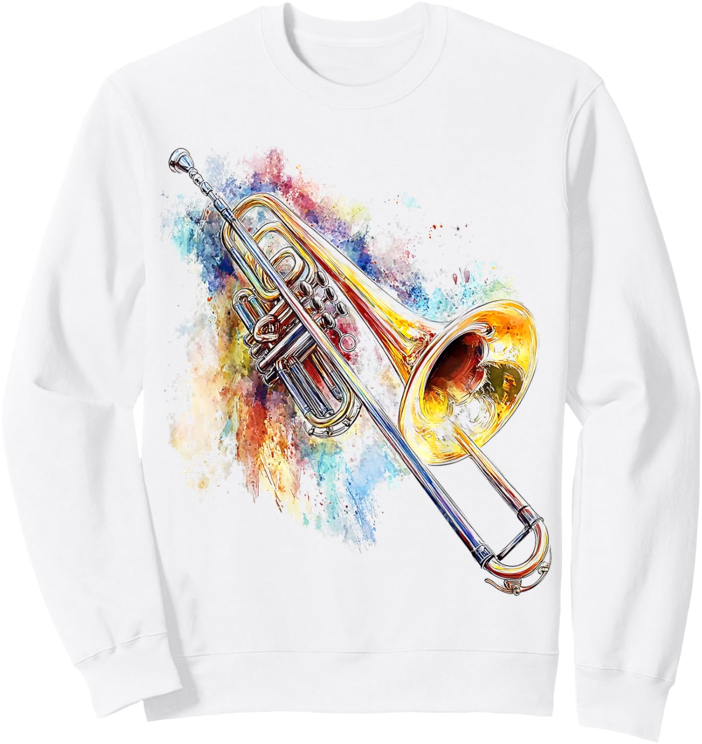 Trombone Music Instrument Motif Artwork Trombone Sweatshirt - Sweatshirt | White