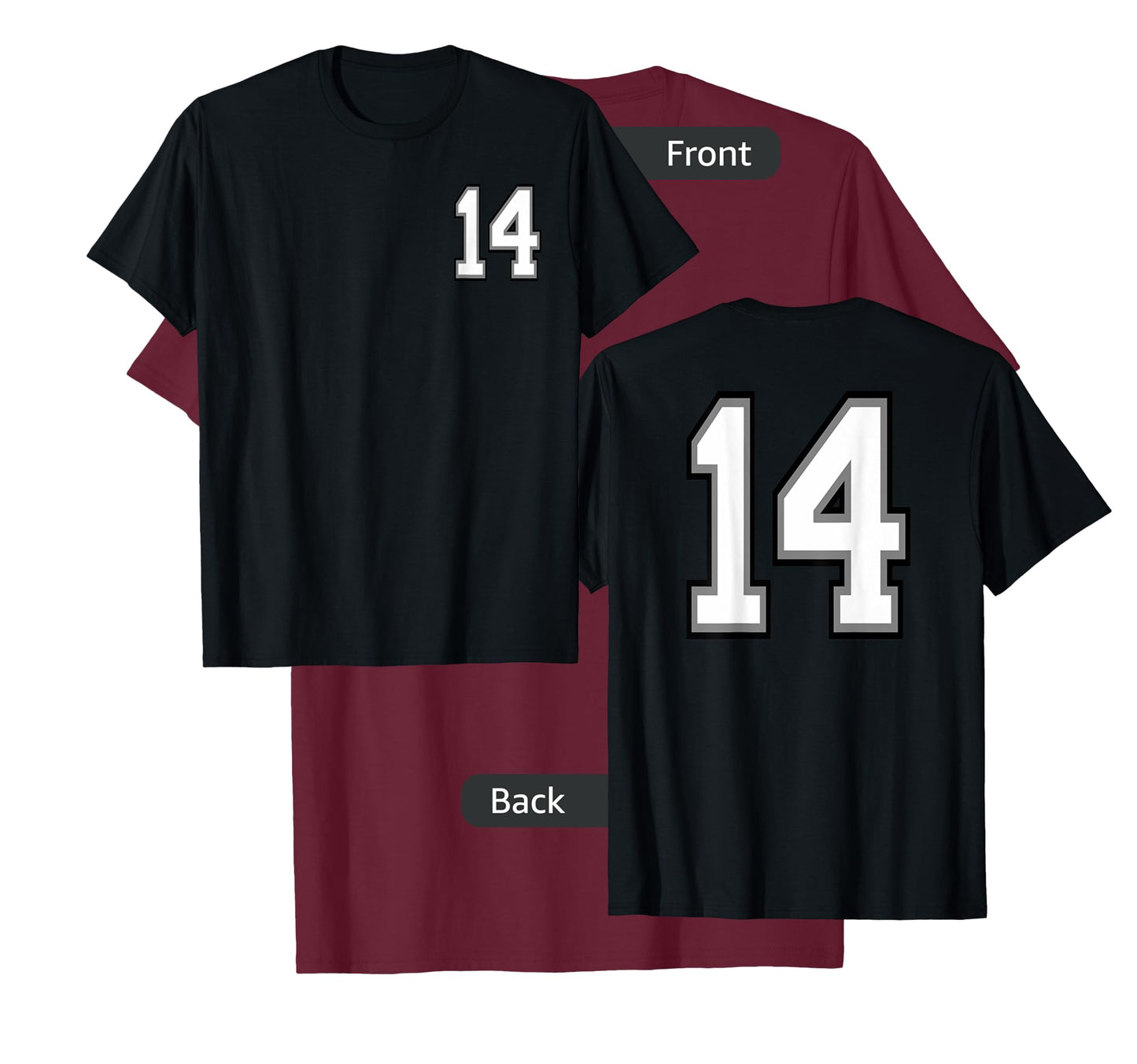 Number 14, 14 in Black, White and Gray T-Shirt