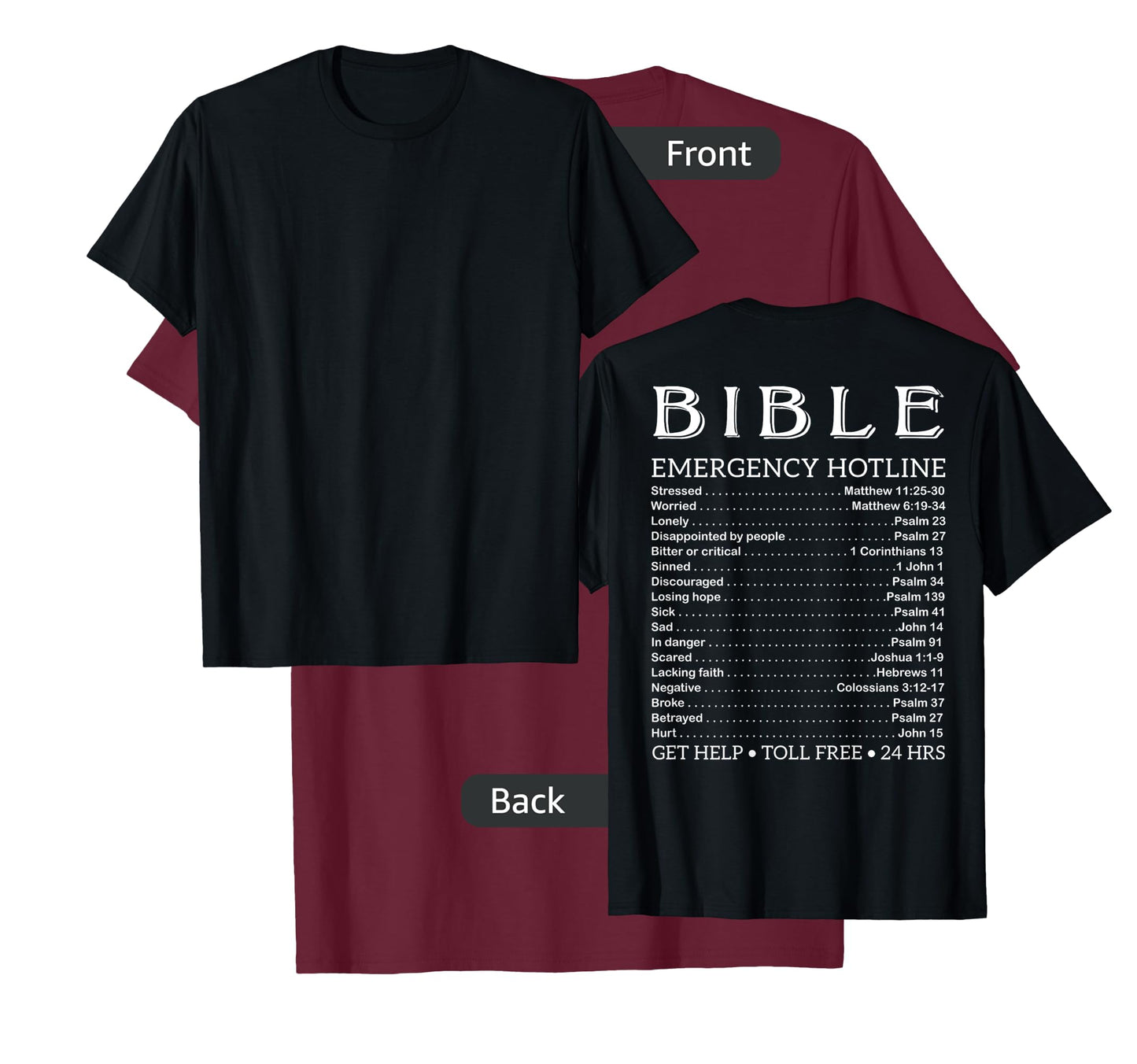 Bible Emergency Numbers Funny Hotline Christian Back Print T-Shirt