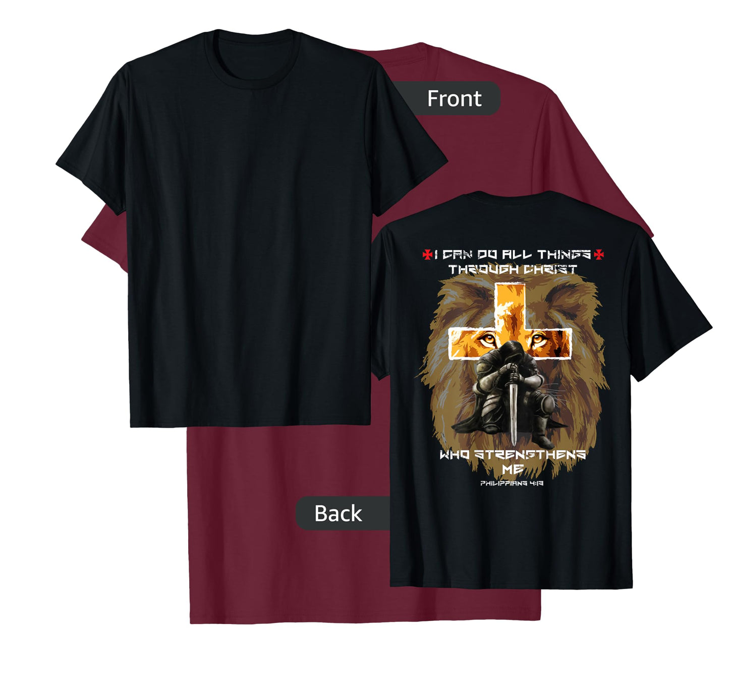 Back Print Bible Verse Gifts Men Dad Christian Lion Cross T-Shirt