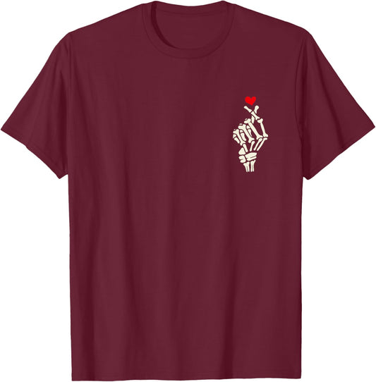 Skeleton Heart Hand Halloween Valentine Girl Women Men T-Shirt - T-Shirt | Maroon