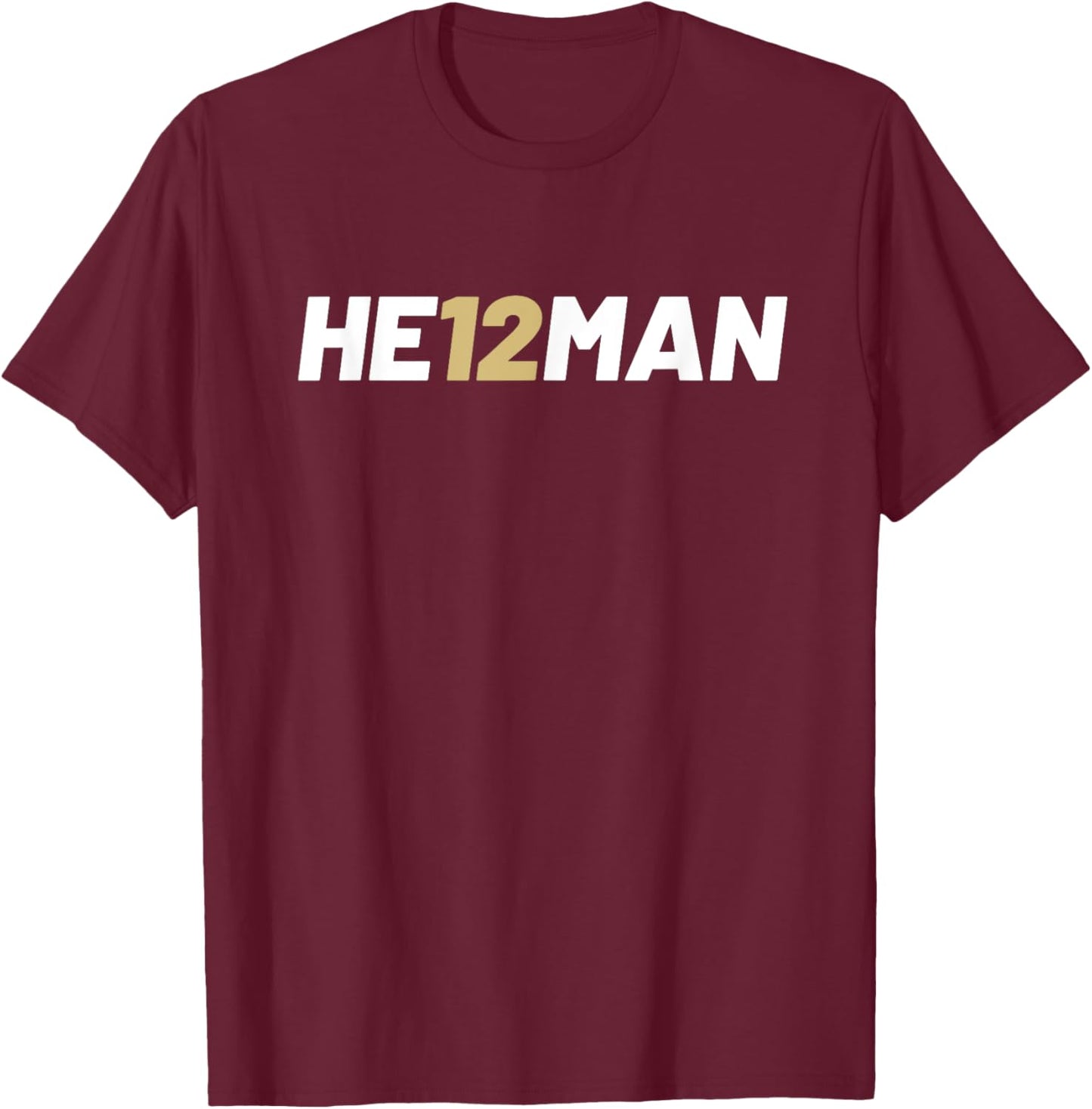 HE12MAN HE IS MAN Football Clothing & Apparel Black Small Modern Classic Short Sleeve T-Shirt - T-Shirt | Maroon